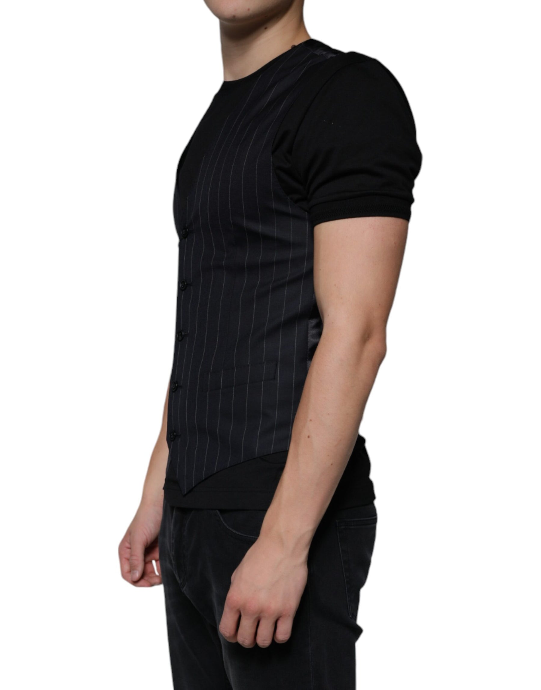 Dolce & Gabbana Black Leather Waistcoat Dress Formal Vest | Regal Royce