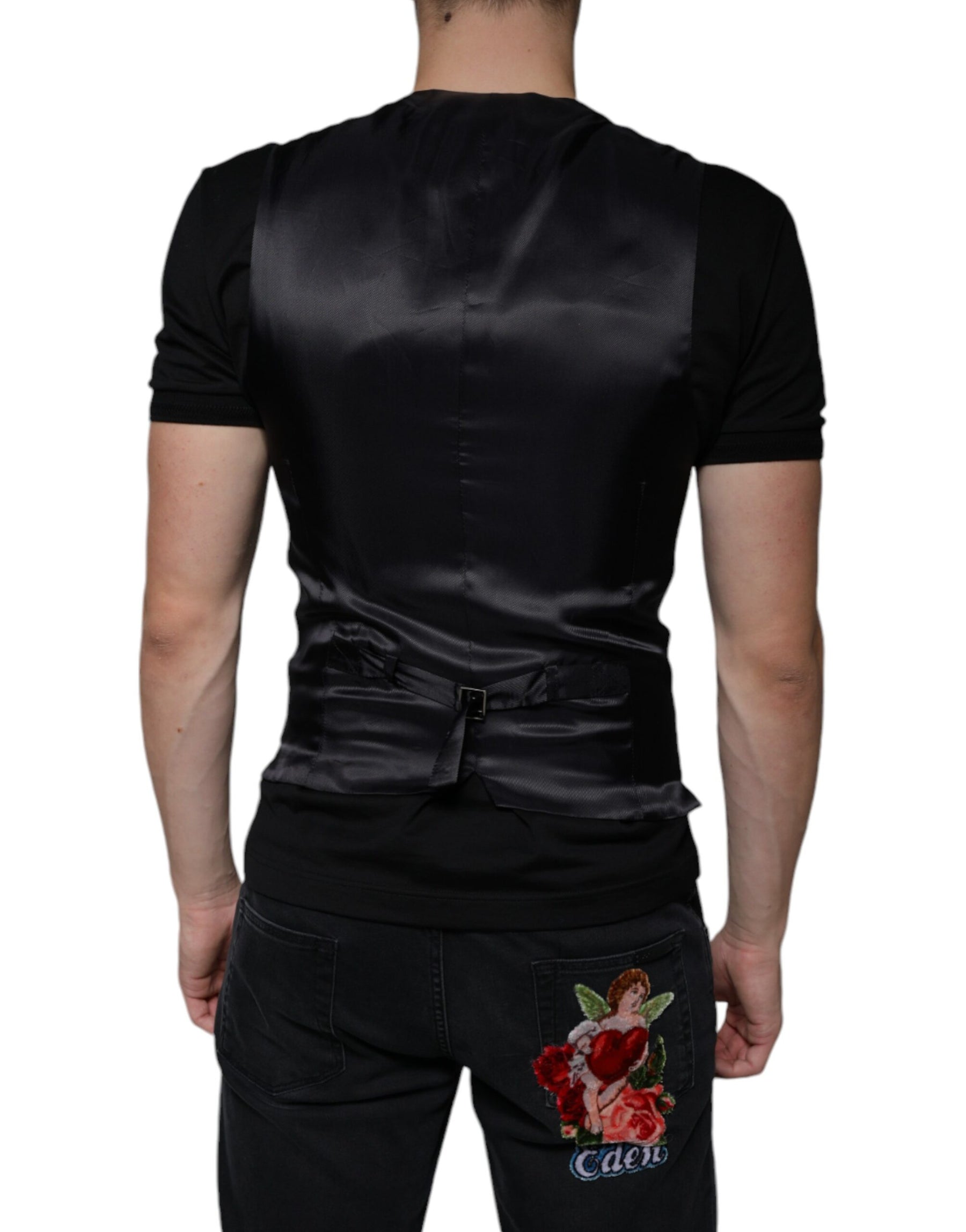 Dolce & Gabbana Black Leather Waistcoat Dress Formal Vest | Regal Royce