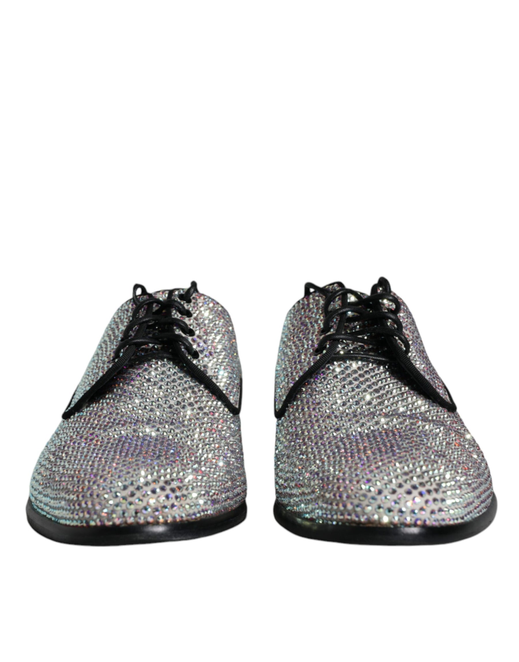 Dolce & Gabbana Silver Leather Rhinestones Derby Dress Shoes | Regal Royce