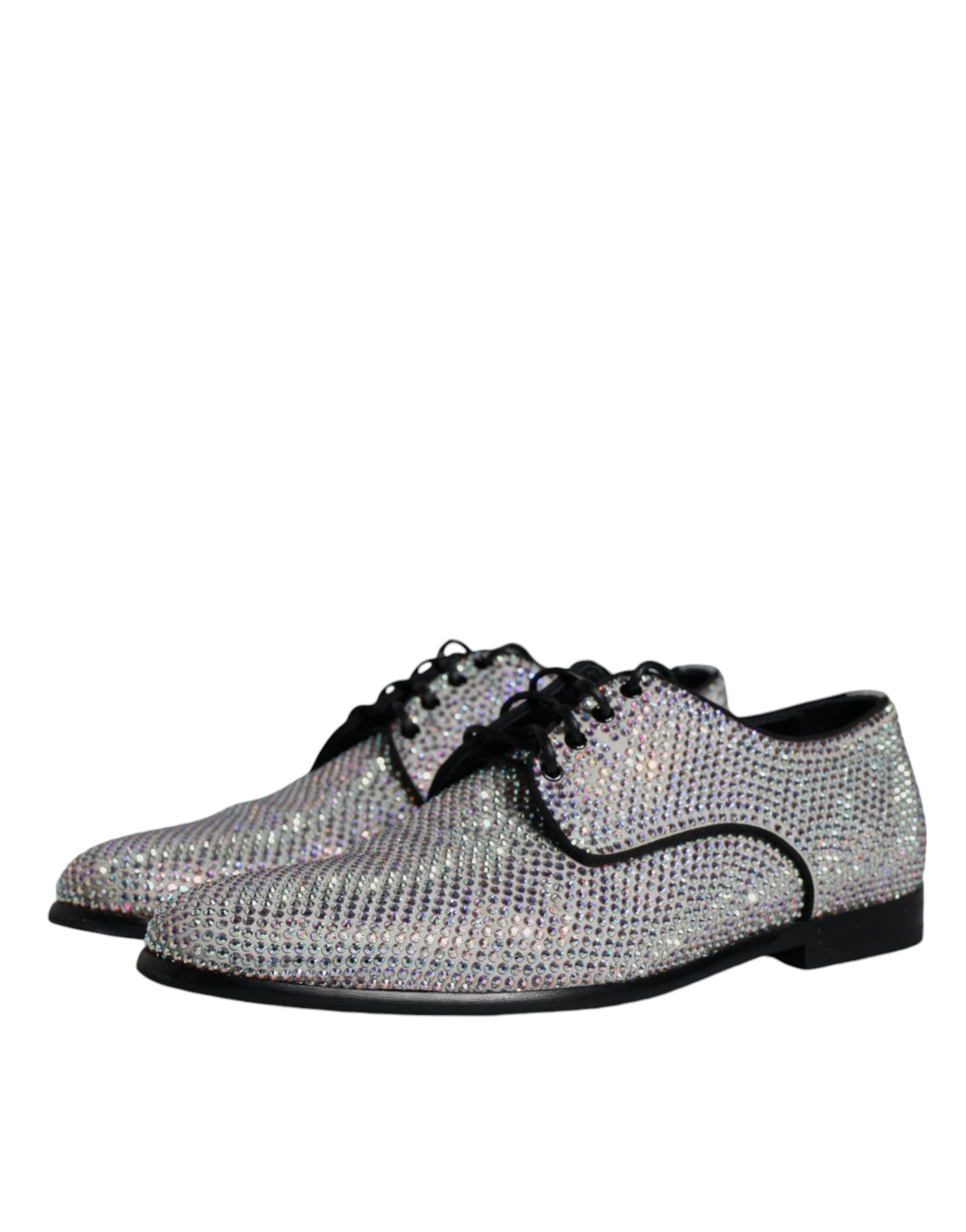 Dolce & Gabbana Silver Leather Rhinestones Derby Dress Shoes | Regal Royce
