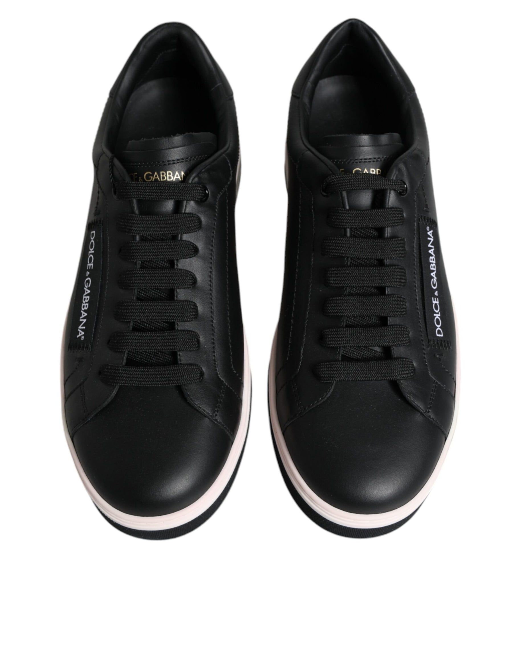 Dolce & Gabbana Black Leather Low Top Men Sneakers Shoes | Regal Royce
