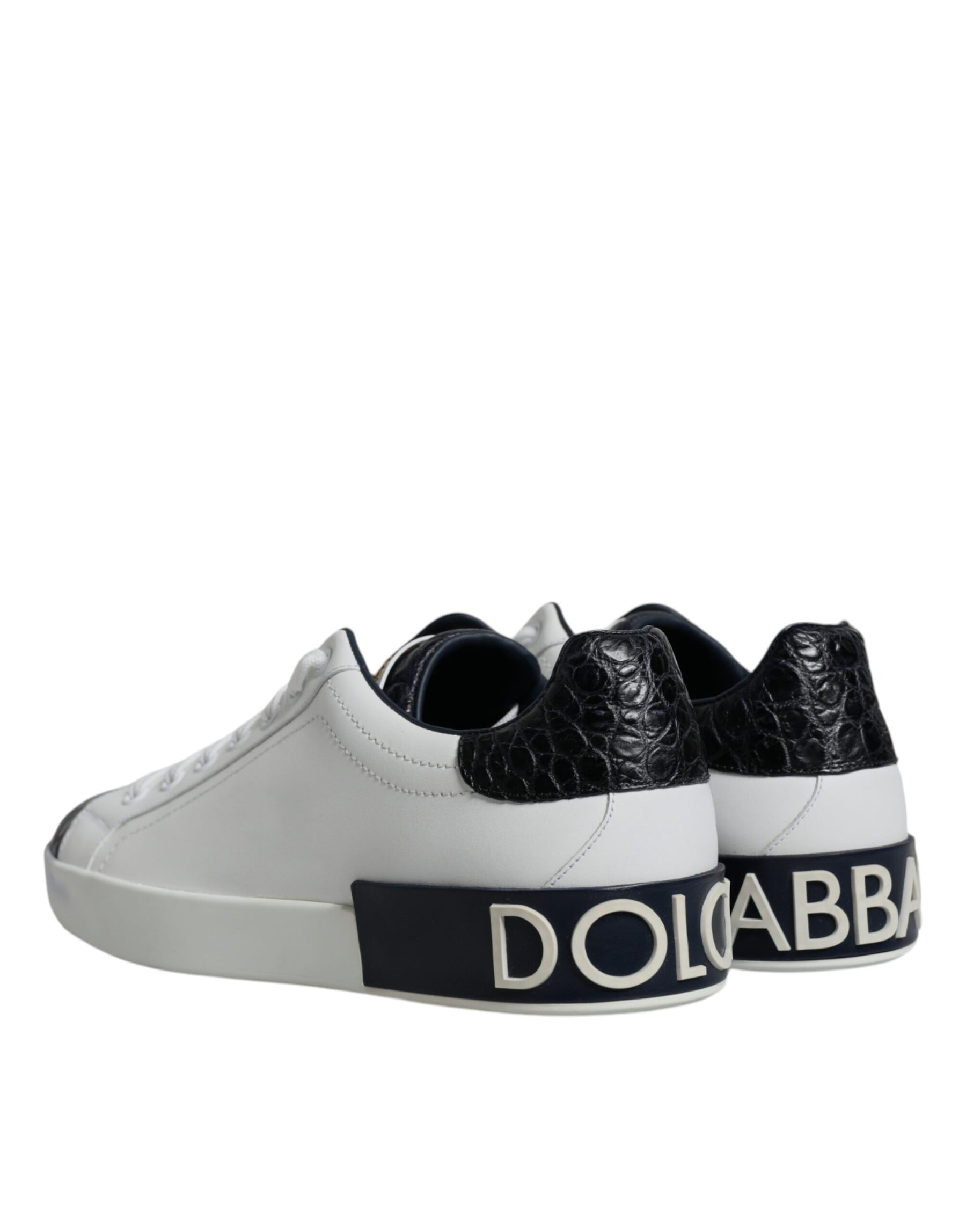 Dolce & Gabbana White Leather Logo Portofino Sneaker Shoes | Regal Royce