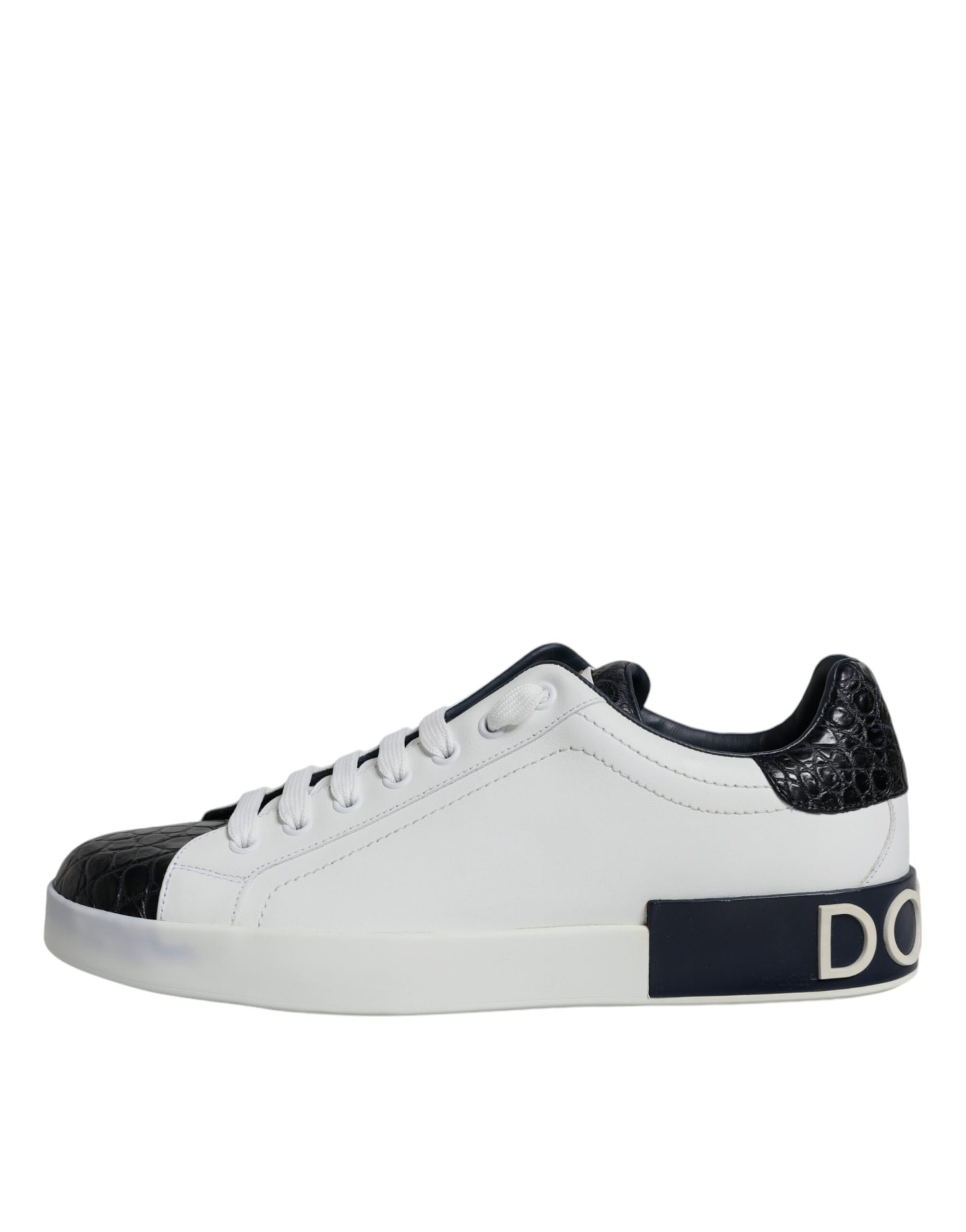 Dolce & Gabbana White Leather Logo Portofino Sneaker Shoes | Regal Royce