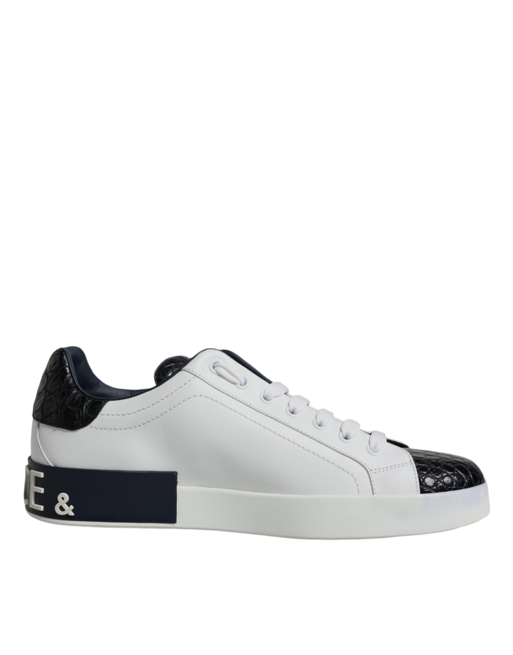 Dolce & Gabbana White Leather Logo Portofino Sneaker Shoes | Regal Royce