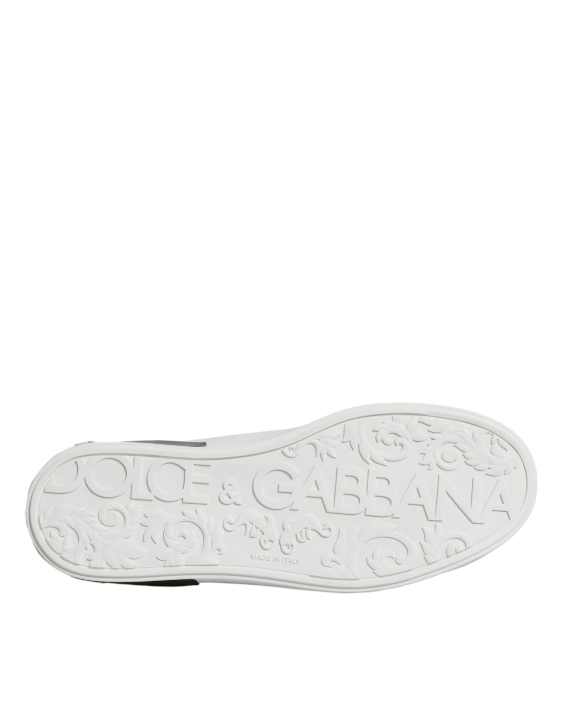 Dolce & Gabbana White Leather Logo Portofino Sneaker Shoes | Regal Royce