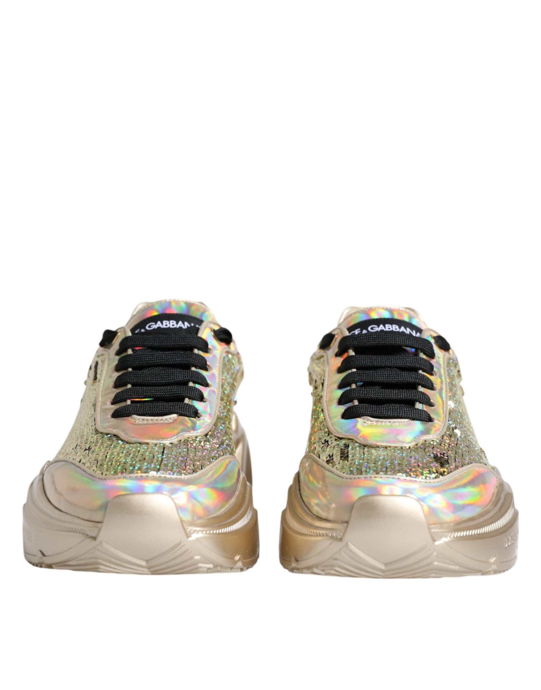 Dolce & Gabbana Gold Sequin Iridiscent Daymaster Sneakers Shoes | Regal Royce