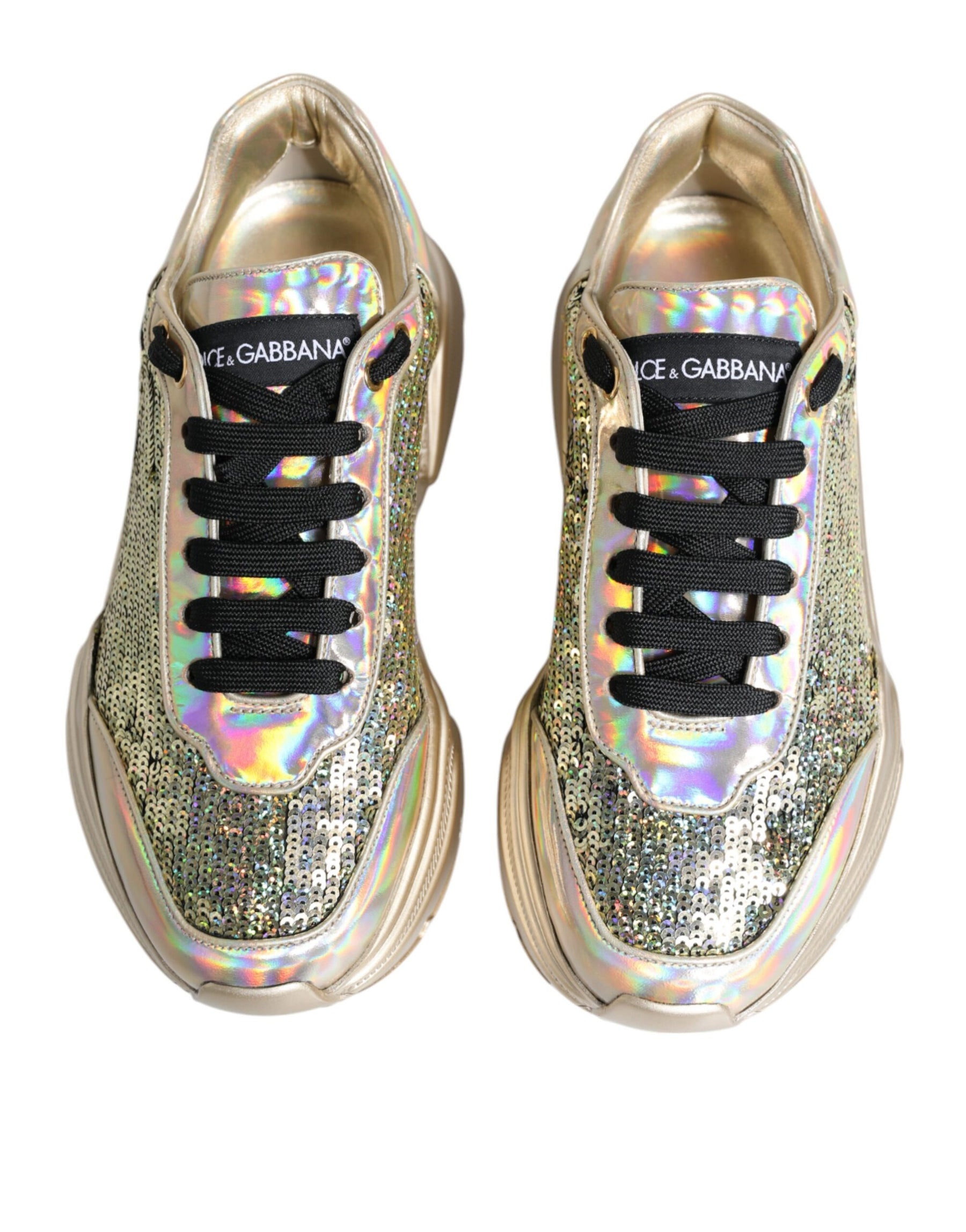 Dolce & Gabbana Gold Sequin Iridiscent Daymaster Sneakers Shoes | Regal Royce