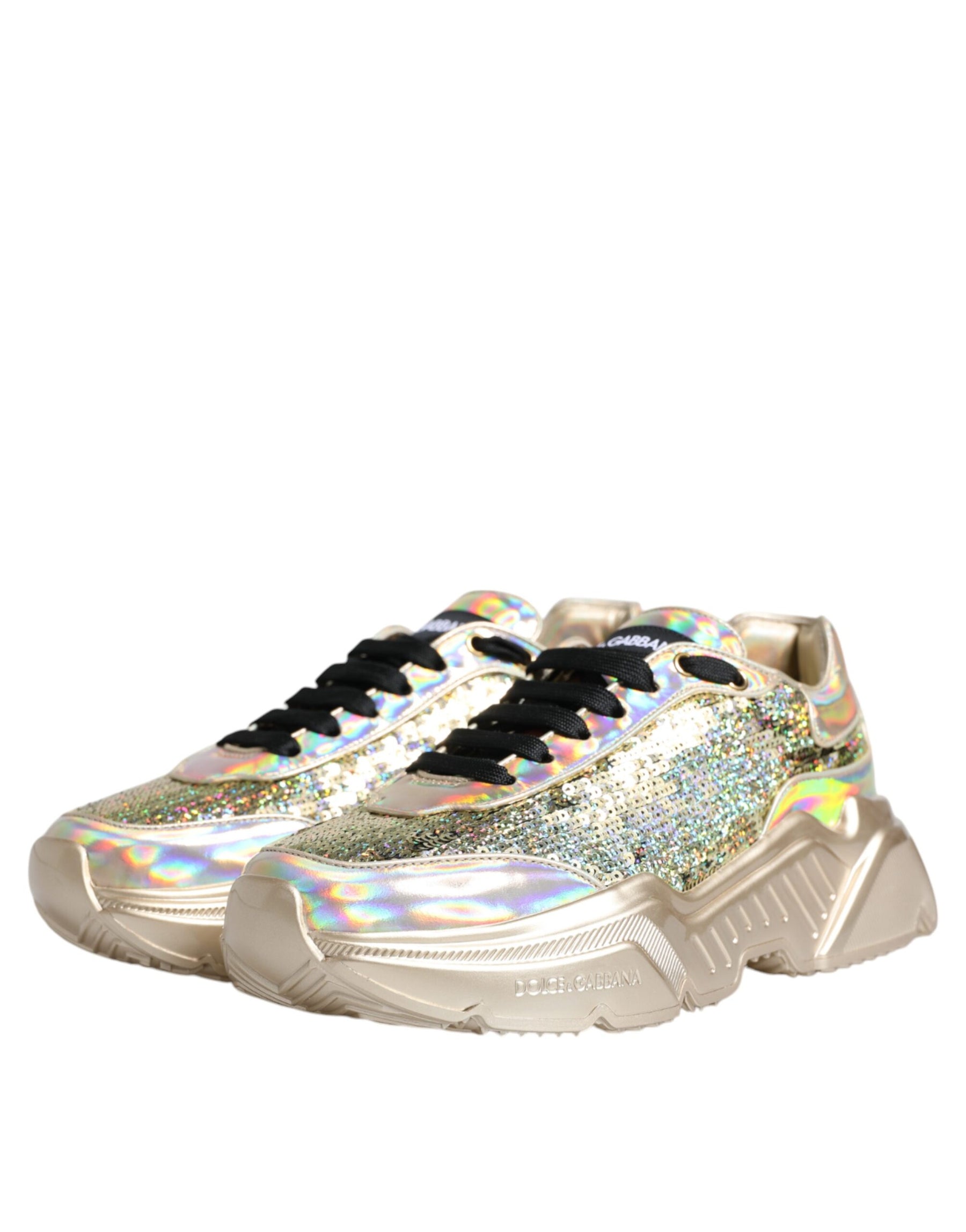 Dolce & Gabbana Gold Sequin Iridiscent Daymaster Sneakers Shoes | Regal Royce