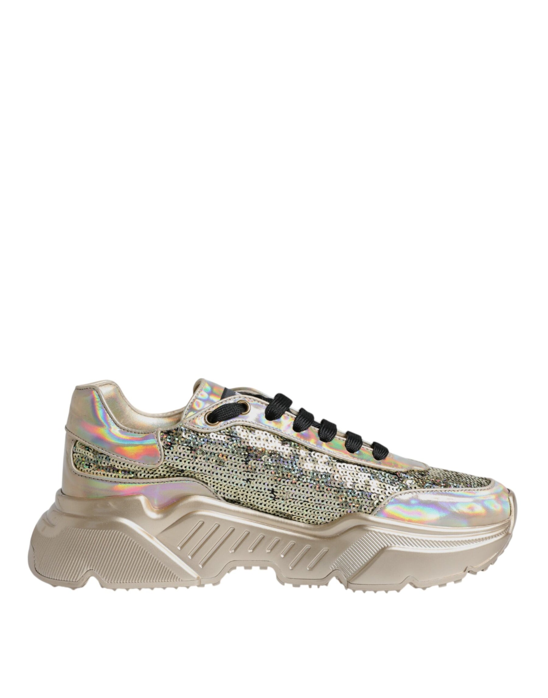 Dolce & Gabbana Gold Sequin Iridiscent Daymaster Sneakers Shoes | Regal Royce