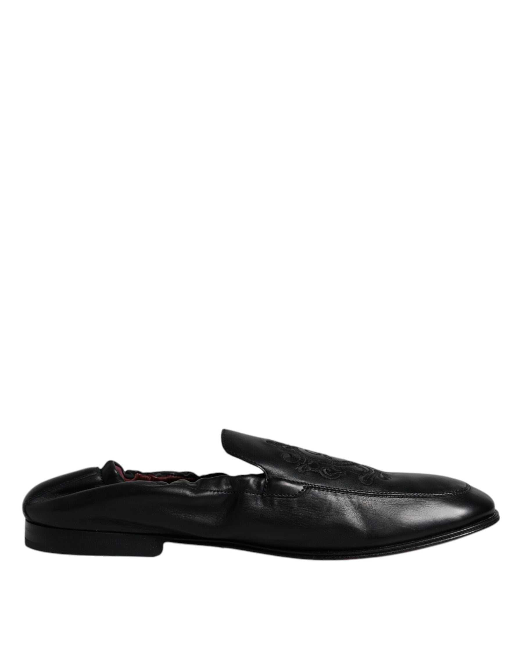 Dolce & Gabbana Black Logo Embroidered Leather Loafer Men Dress Shoes | Regal Royce