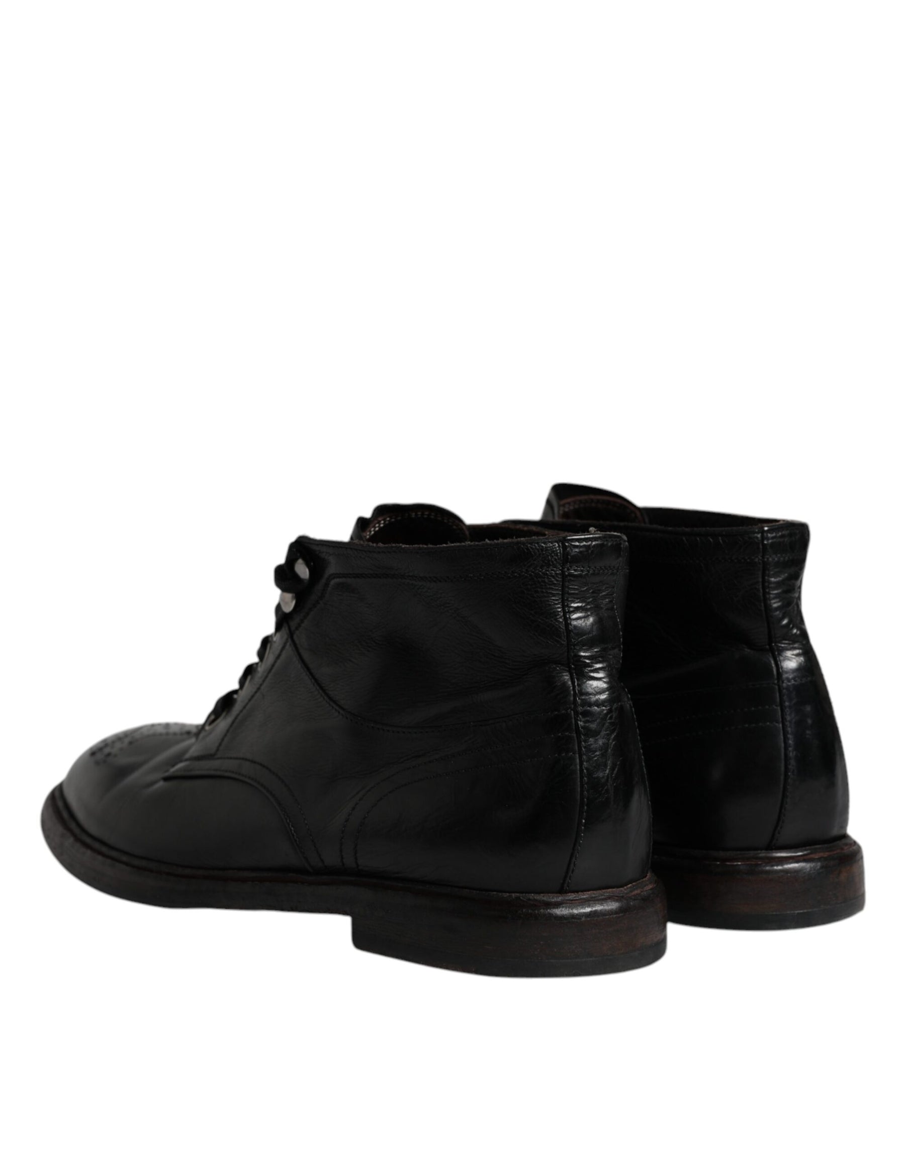 Dolce & Gabbana Black Leather Men Short Boots Lace Up Shoes | Regal Royce