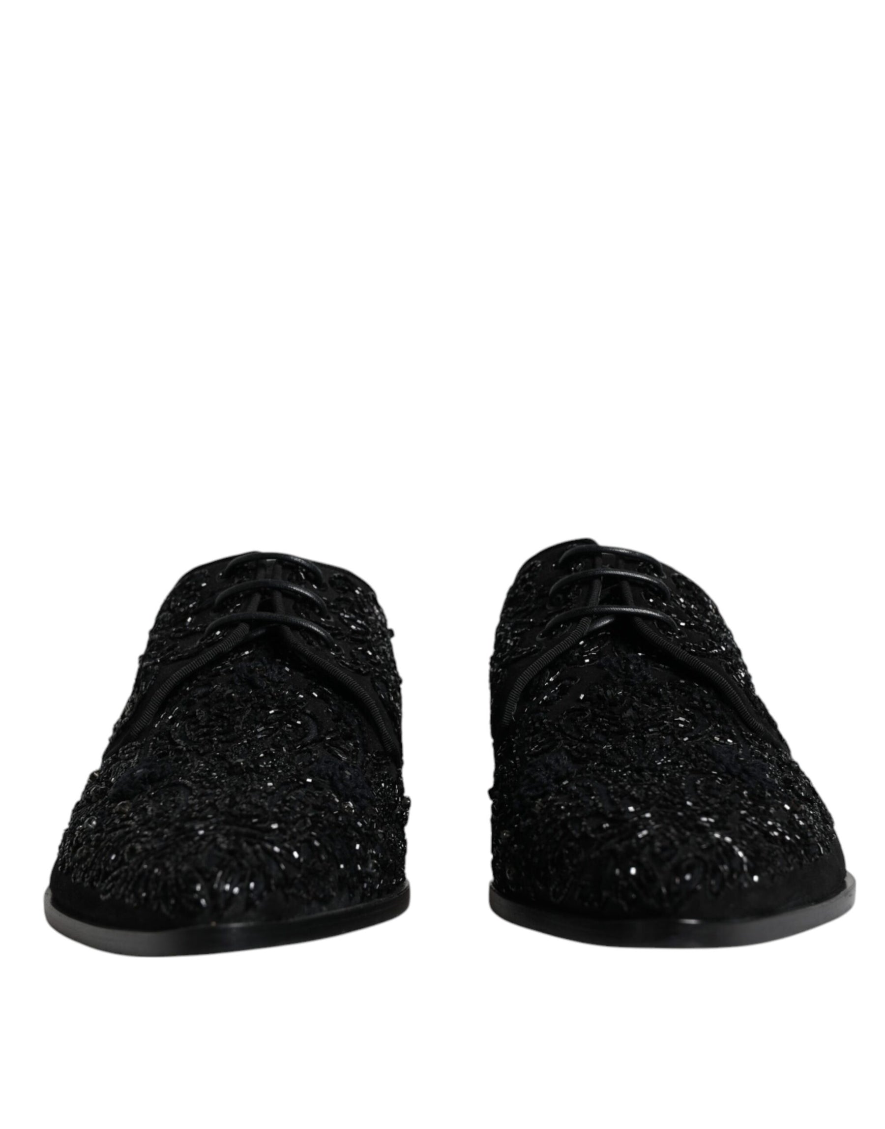 Dolce & Gabbana Black Embellished Suede Derby Formal Shoes | Regal Royce
