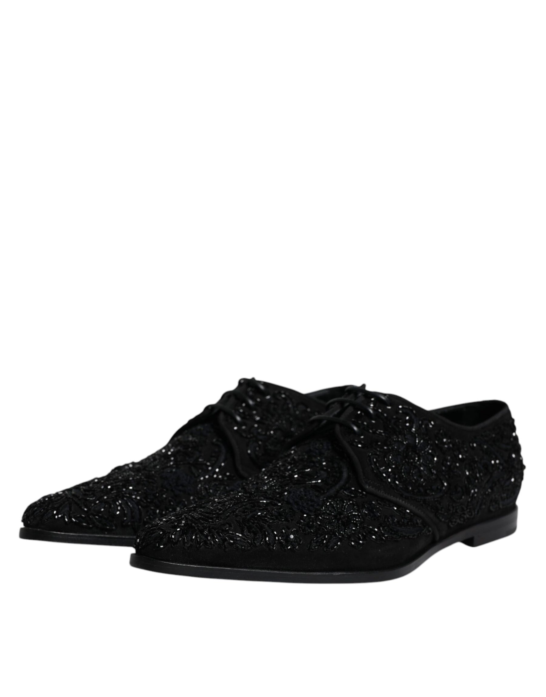 Dolce & Gabbana Black Embellished Suede Derby Formal Shoes | Regal Royce