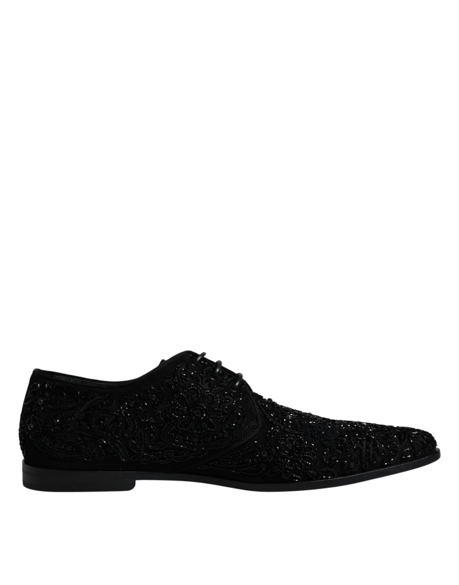 Dolce & Gabbana Black Embellished Suede Derby Formal Shoes | Regal Royce