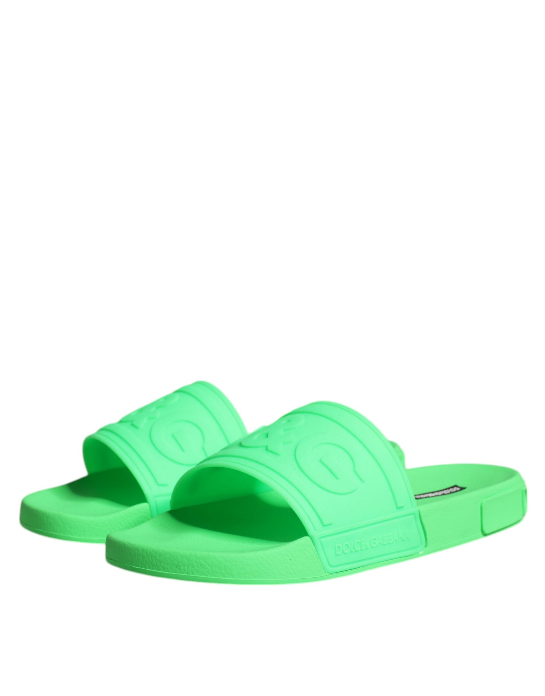 Dolce & Gabbana Green Leather Slides Sandals Beachwear Shoes | Regal Royce