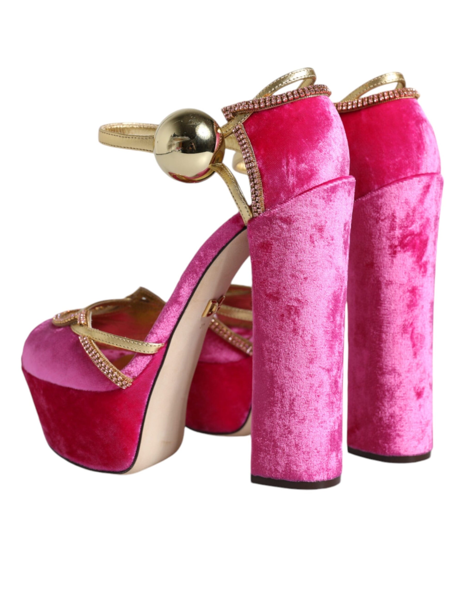 Dolce & Gabbana Pink Velvet Platform Ankle Strap Heel Sandals Shoes | Regal Royce
