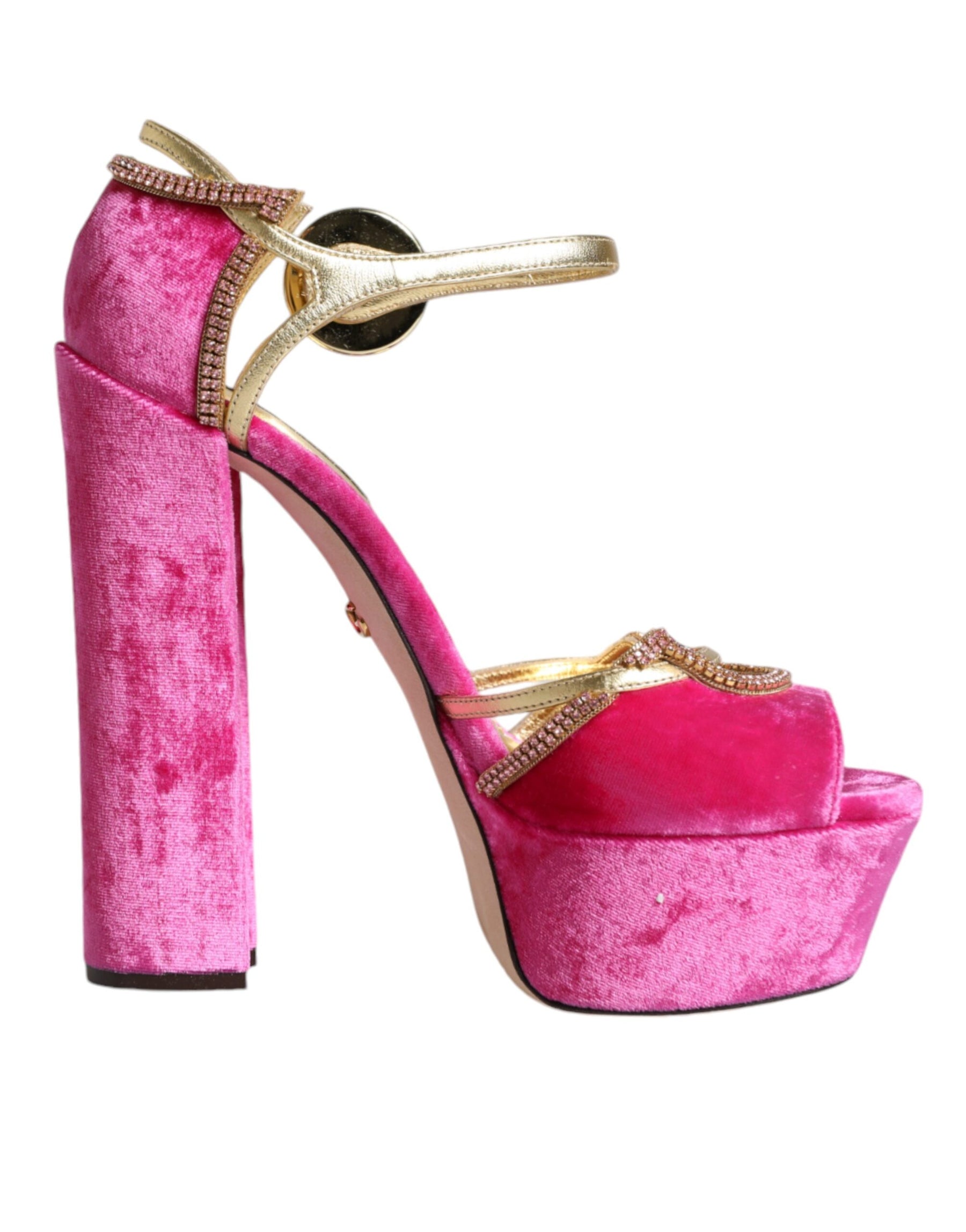 Dolce & Gabbana Pink Velvet Platform Ankle Strap Heel Sandals Shoes | Regal Royce