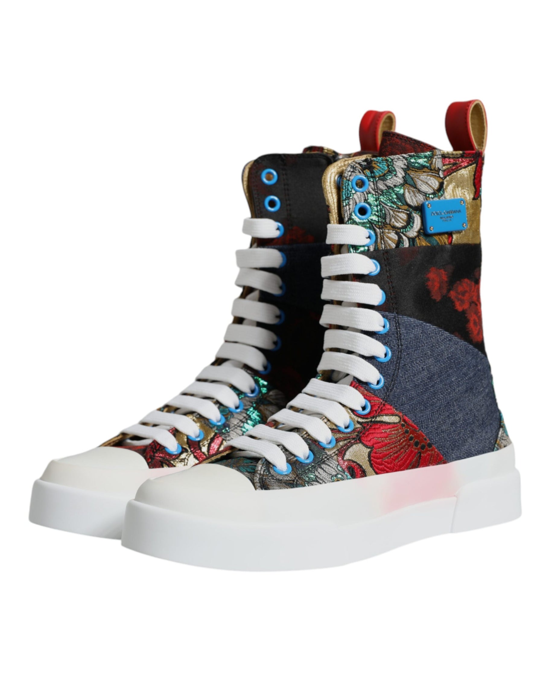 Dolce & Gabbana Multicolor Patchwork High Top Sneakers Shoes | Regal Royce