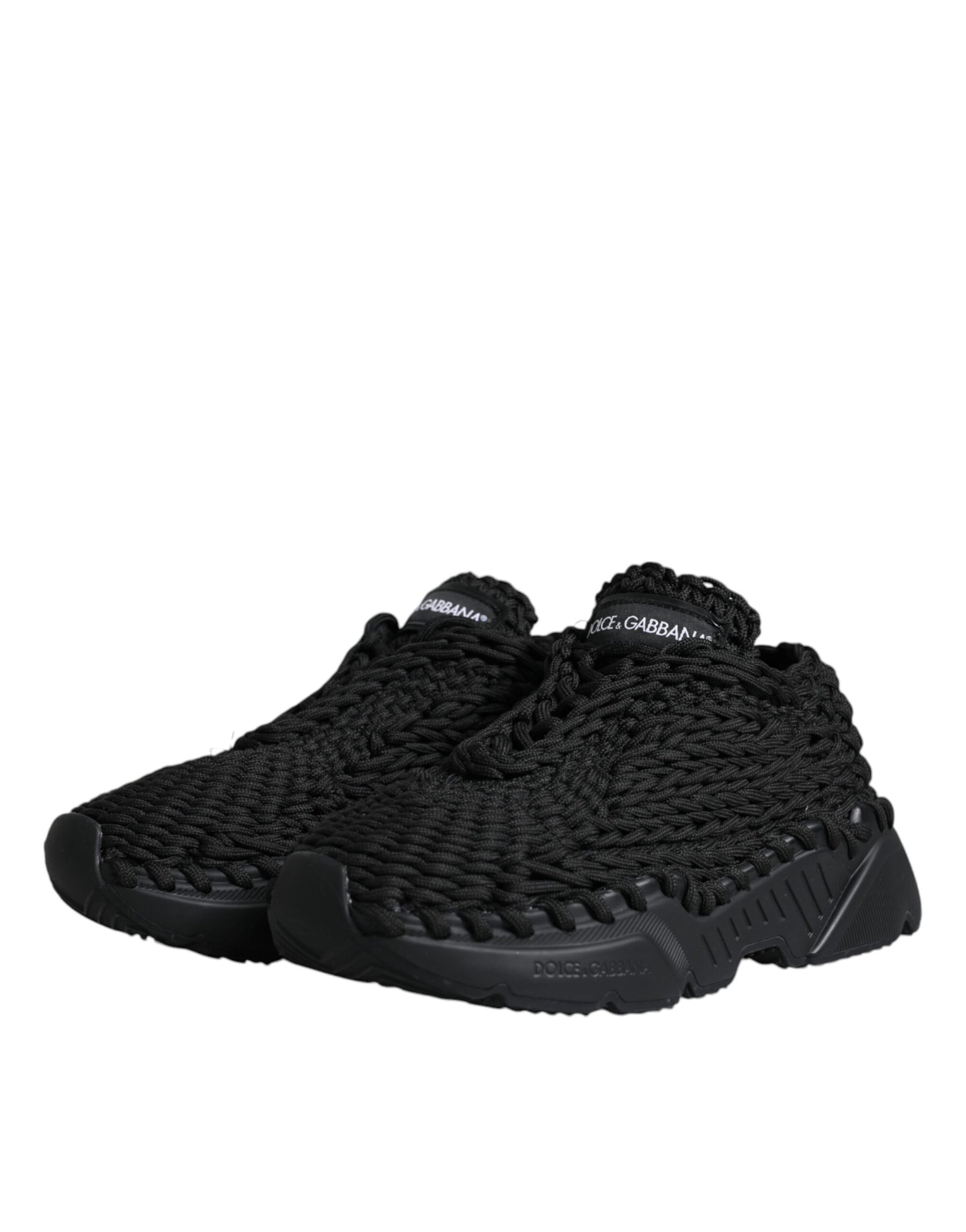 Dolce & Gabbana Black Knitted Daymaster Sneakers Shoes | Regal Royce