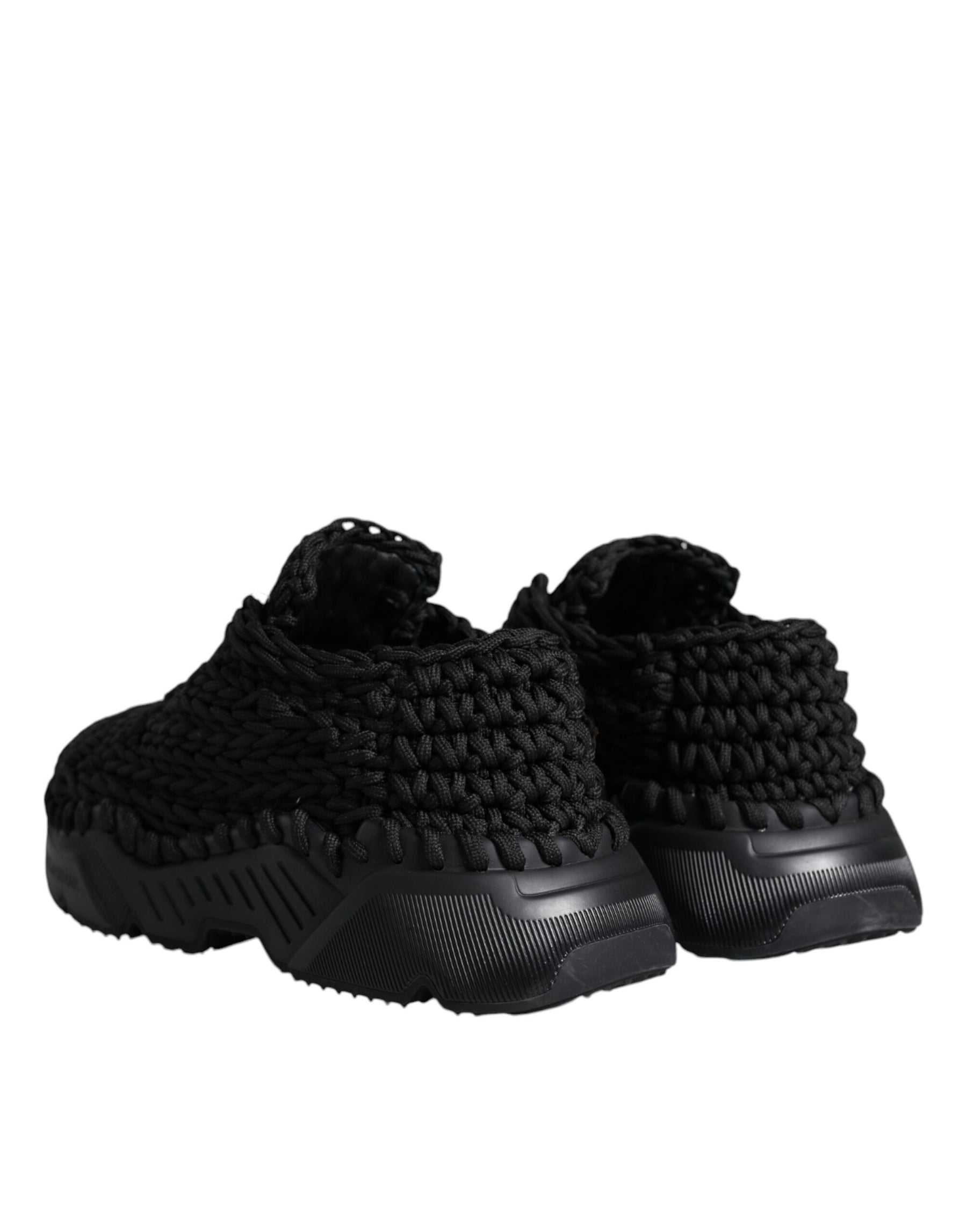 Dolce & Gabbana Black Knitted Daymaster Sneakers Shoes | Regal Royce