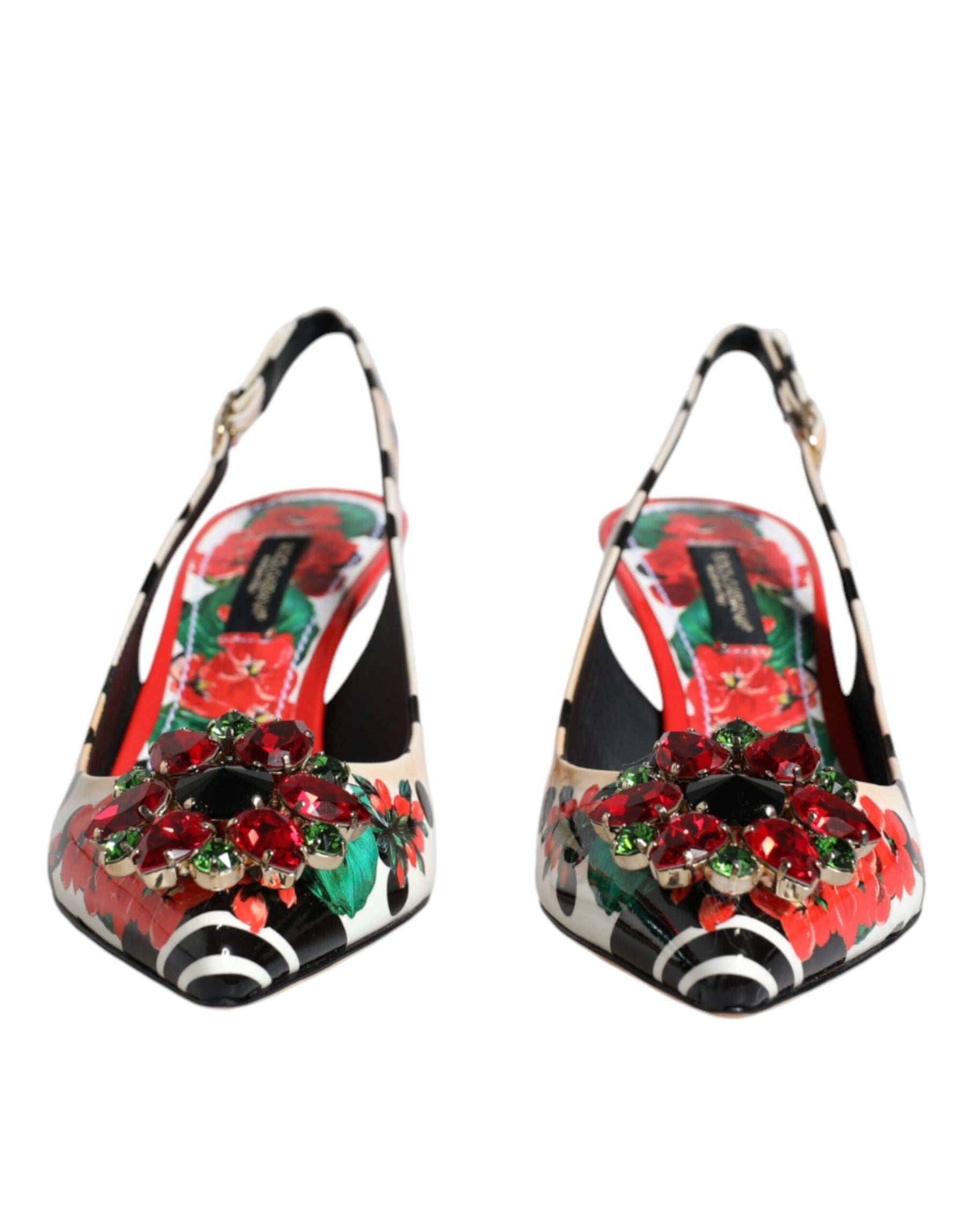 Dolce & Gabbana Multicolor Leather Crystal Heels Slingback Shoes | Regal Royce