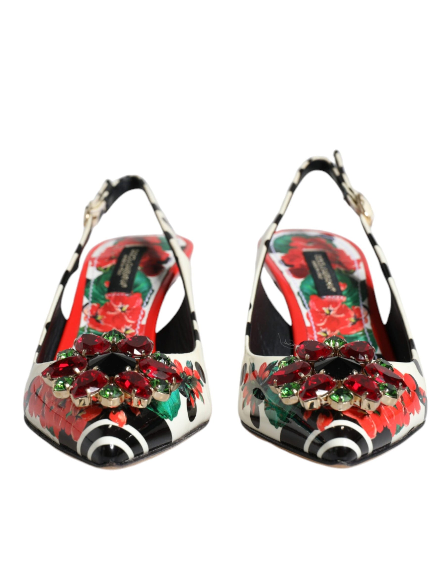 Dolce & Gabbana Multicolor Leather Crystal Heels Slingback Shoes | Regal Royce