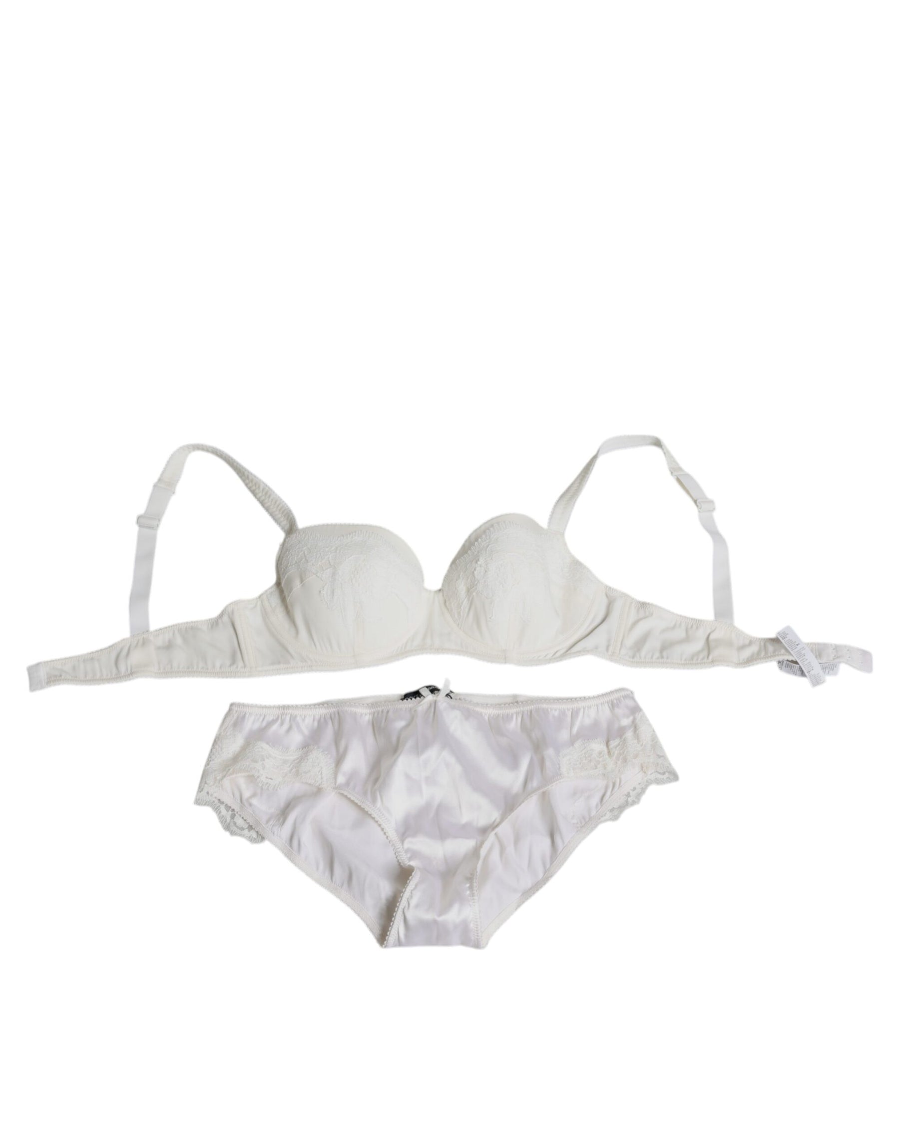 Dolce & Gabbana White Silk Stretch Panty Balconette Bra Underwear | Regal Royce