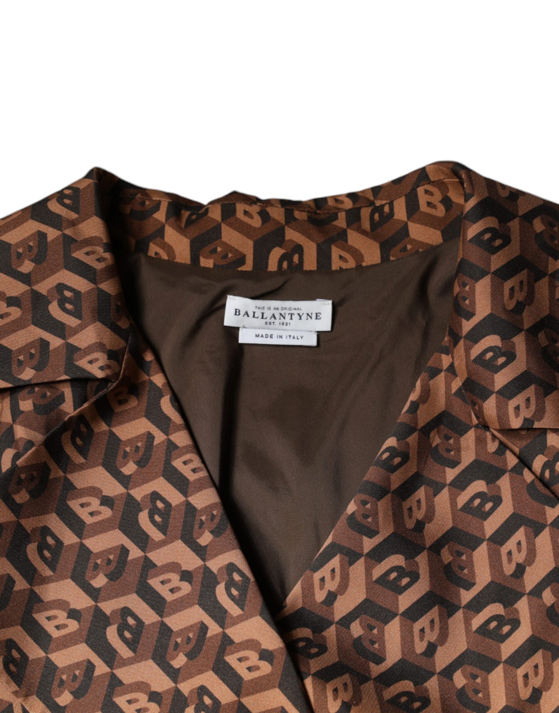 Ballantyne Brown Printed Long Sleeves V-neck Wrap Midi Dress | Regal Royce