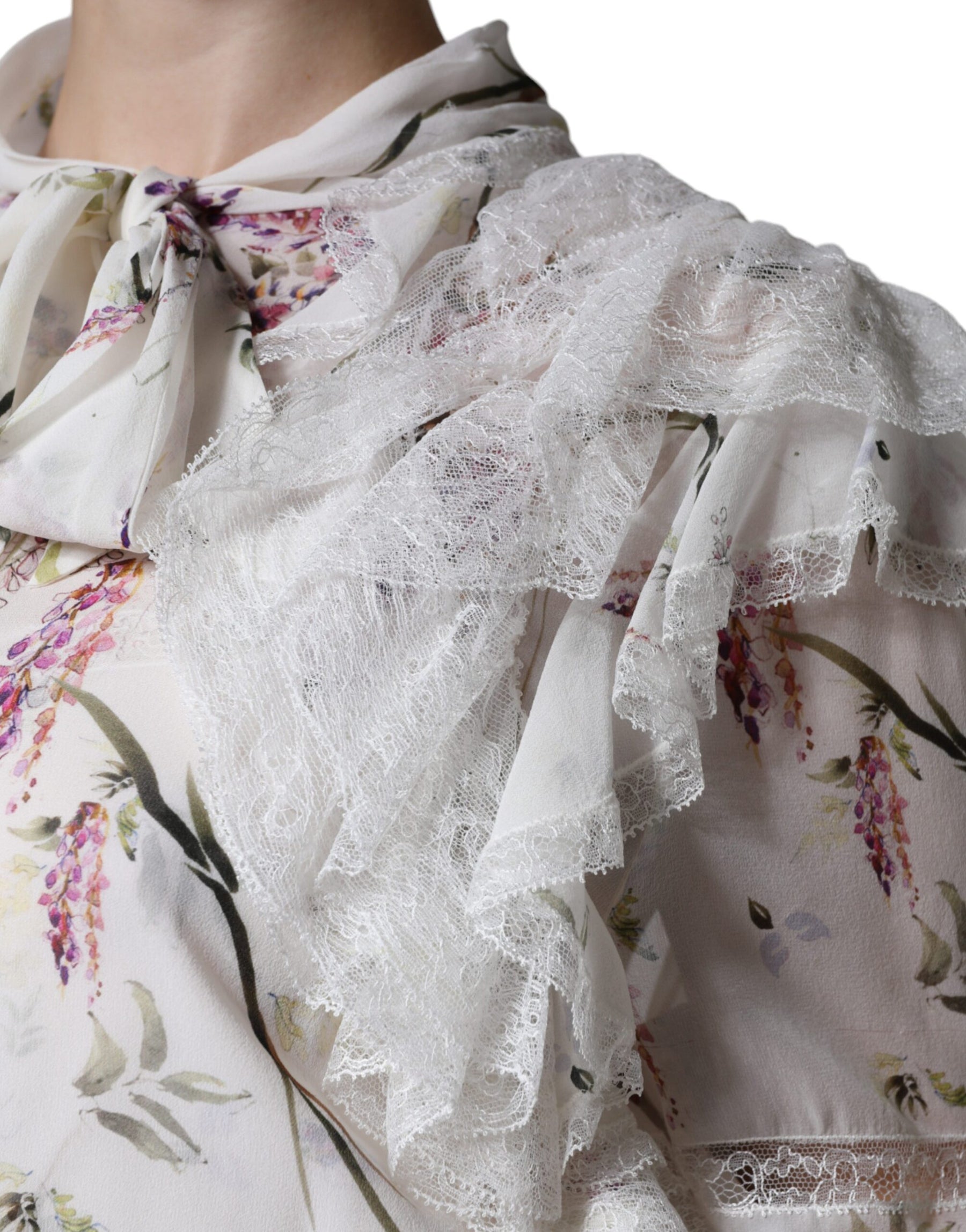 Ermanno Scervino White Floral Ruffles Lace Long Sleeves Maxi Dress | Regal Royce