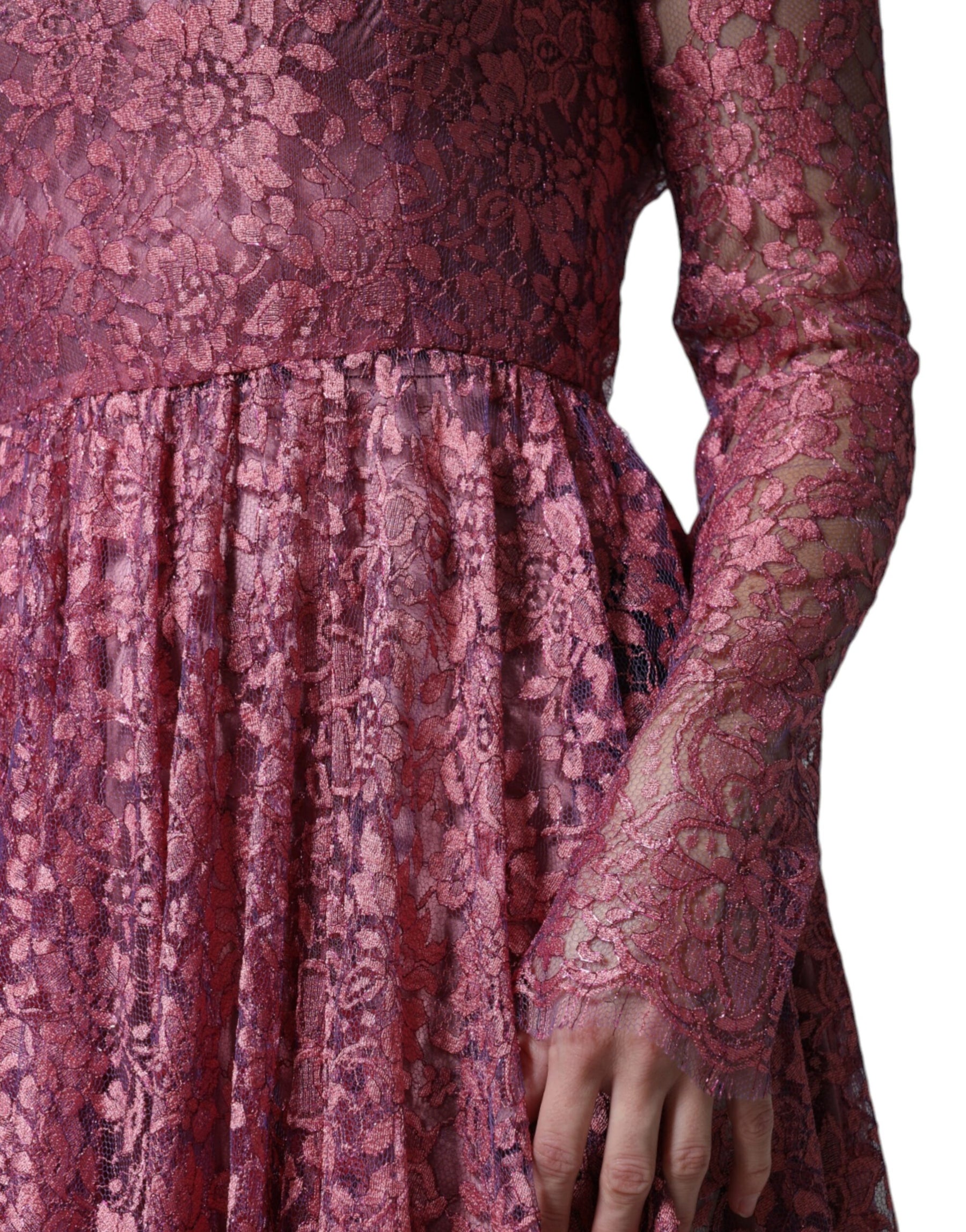 Dolce & Gabbana Fuchsia Floral Lace Long Sleeve Maxi Dress | Regal Royce
