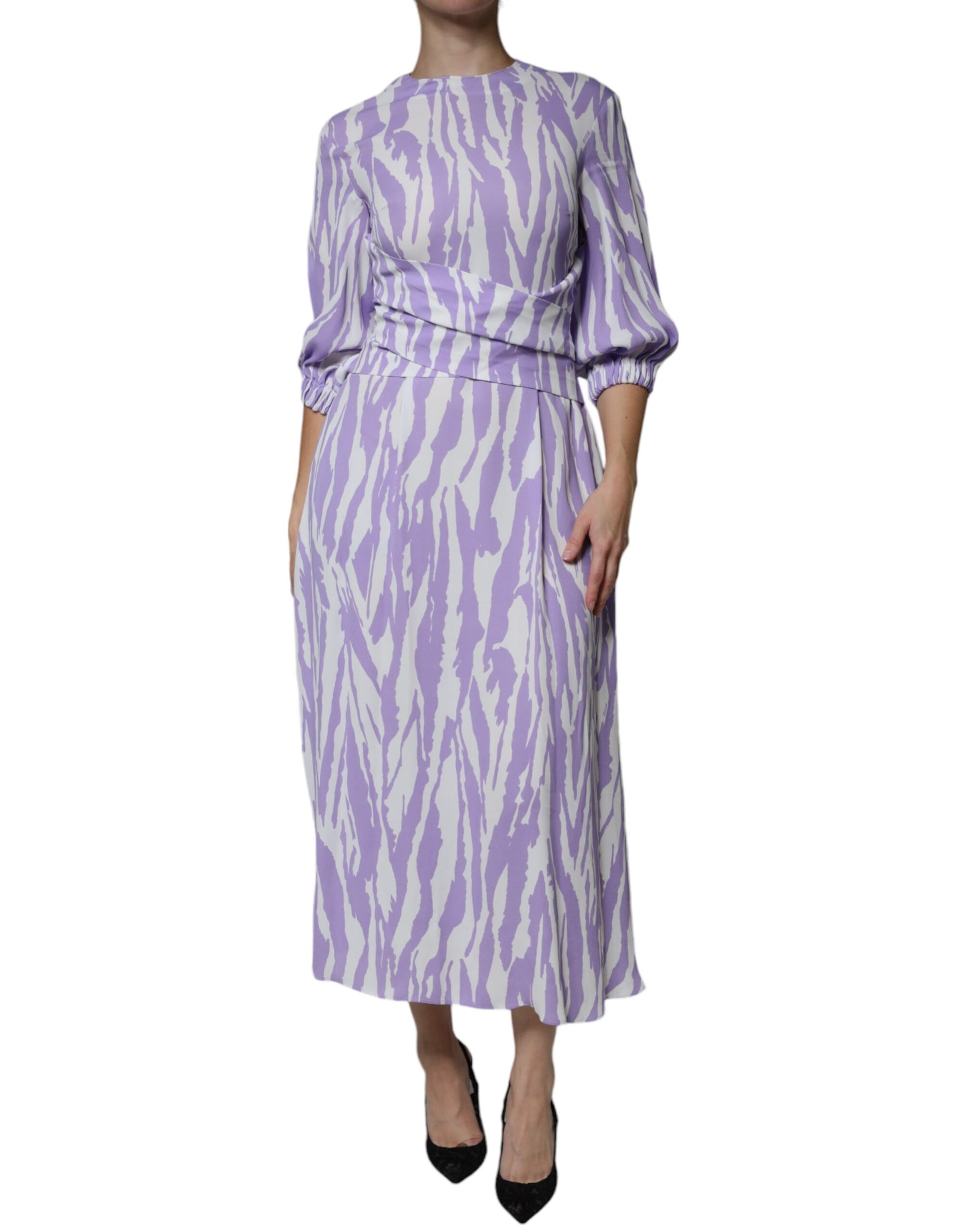 MSGM White Purple Patterned Viscose Short Sleeves Maxi Dress | Regal Royce