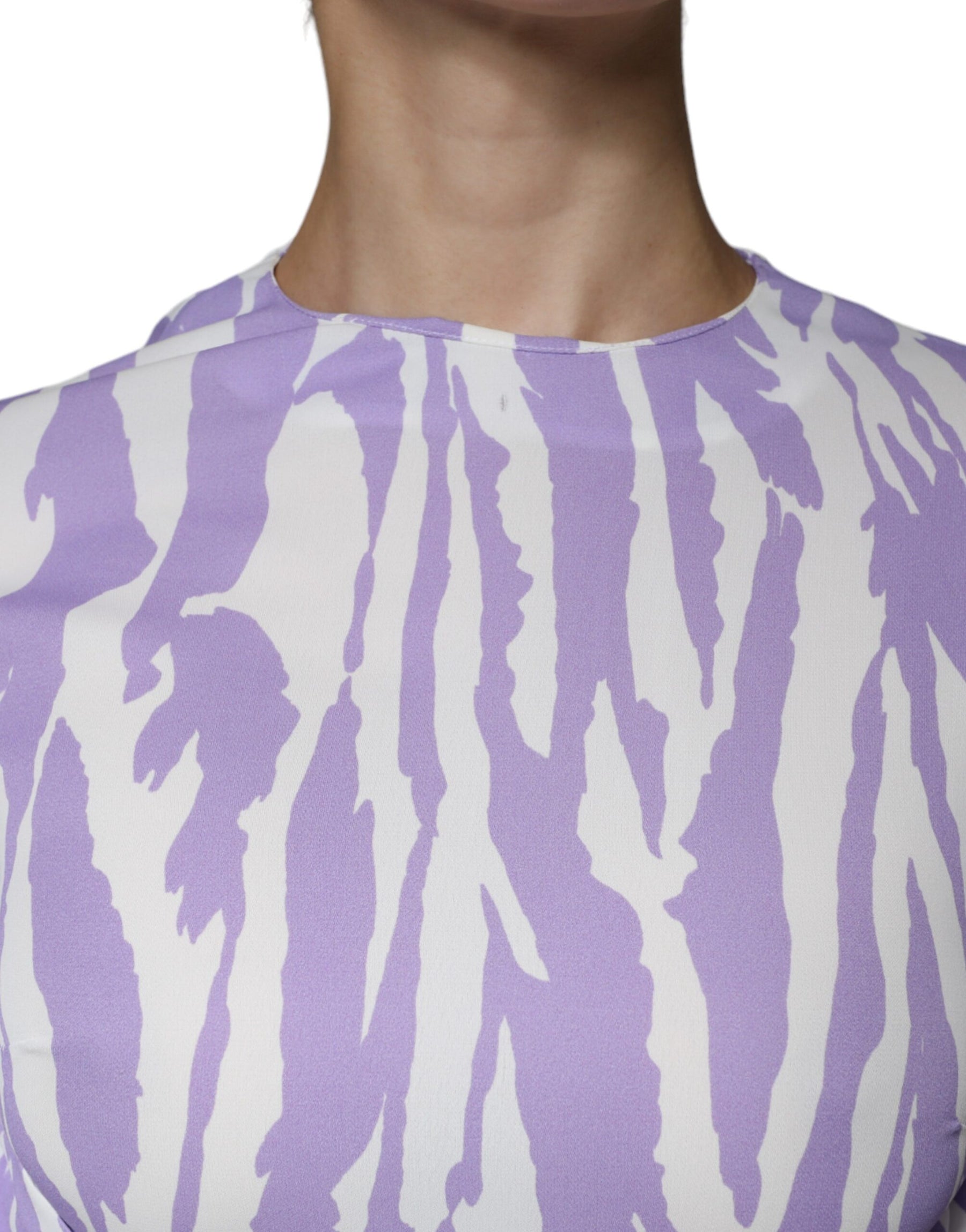 MSGM White Purple Patterned Viscose Short Sleeves Maxi Dress | Regal Royce