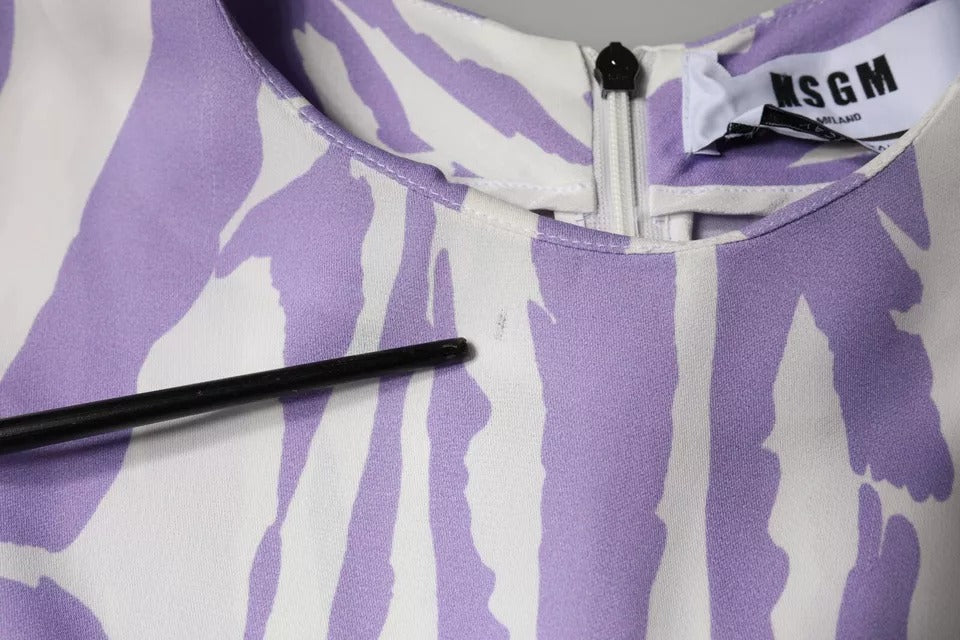 MSGM White Purple Patterned Viscose Short Sleeves Maxi Dress | Regal Royce