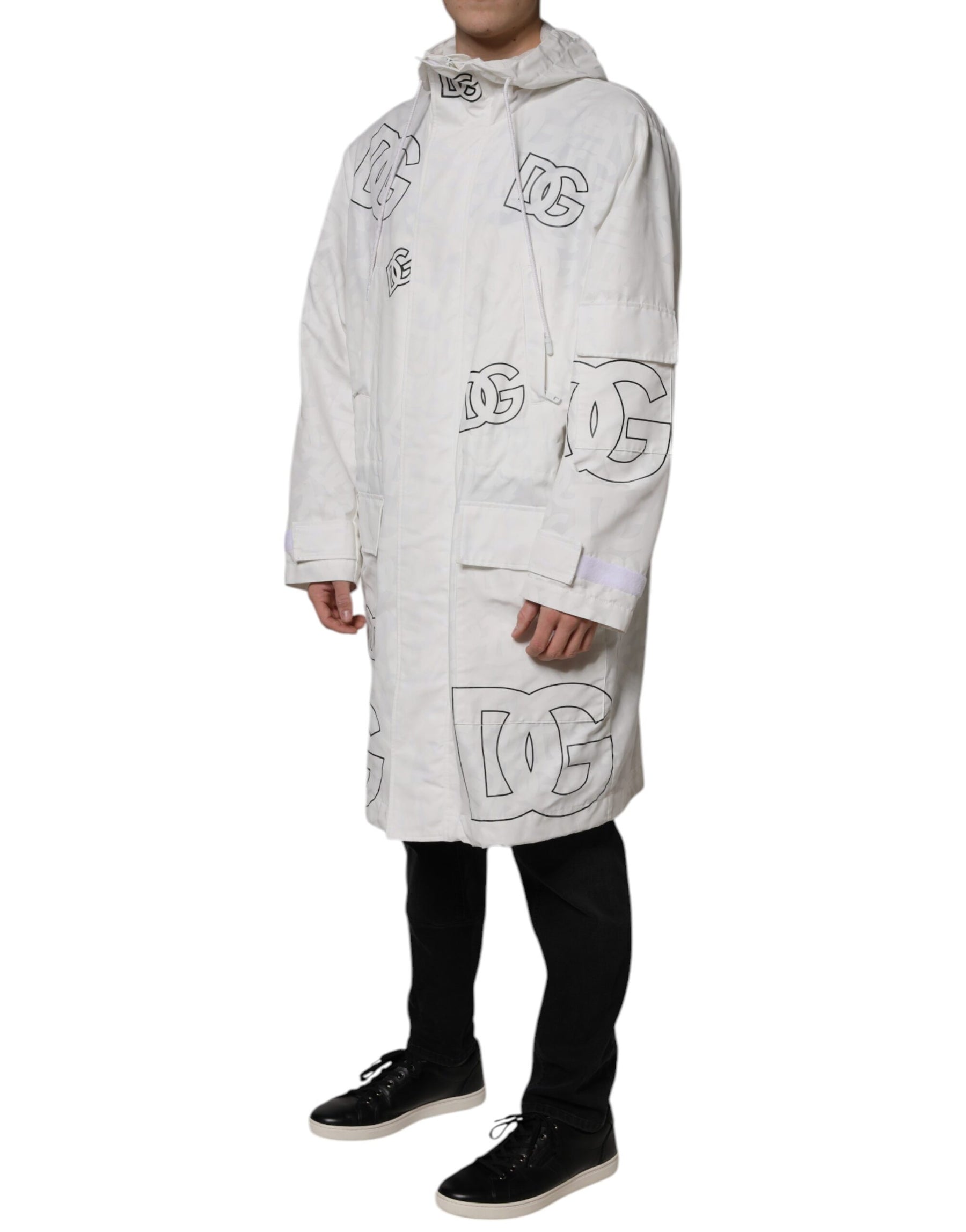 Dolce & Gabbana White Hooded Parka Polyester Trench Coat Jacket | Regal Royce