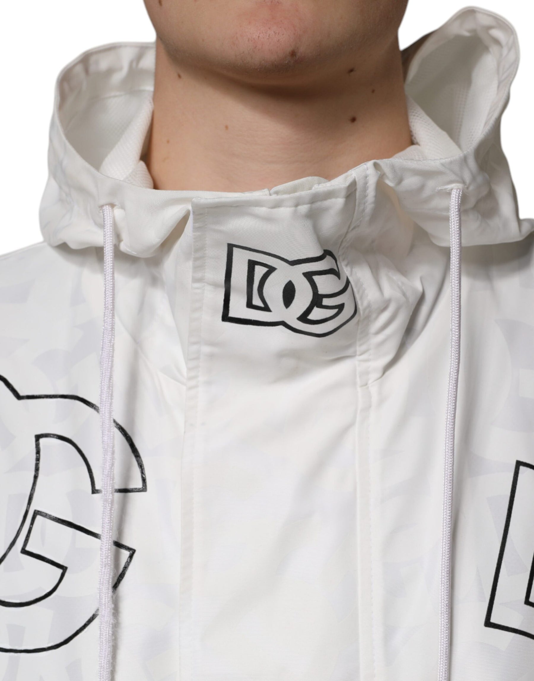 Dolce & Gabbana White Hooded Parka Polyester Trench Coat Jacket | Regal Royce