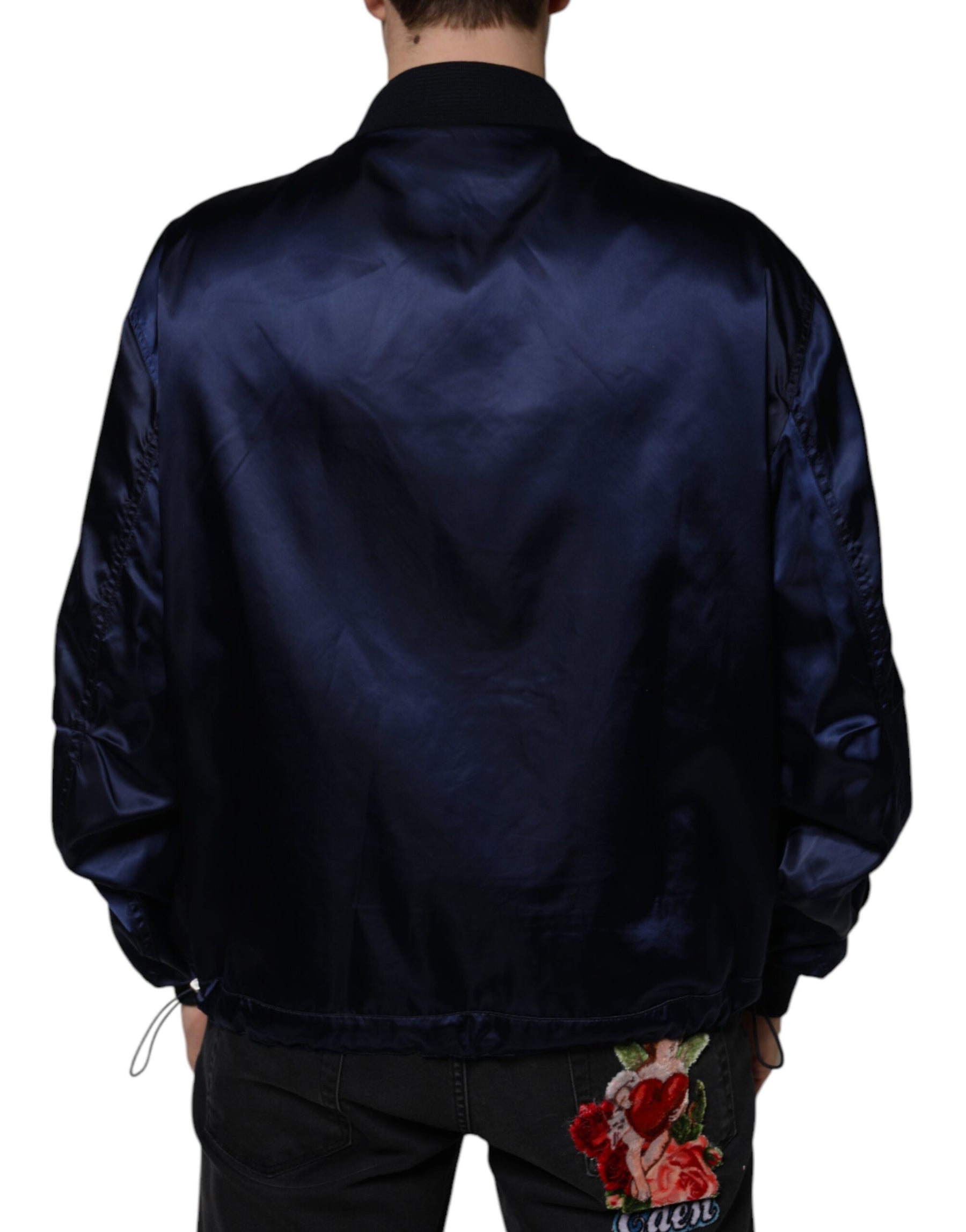 Dolce & Gabbana Blue Crown Heart Full Zip Men Bomber Jacket | Regal Royce