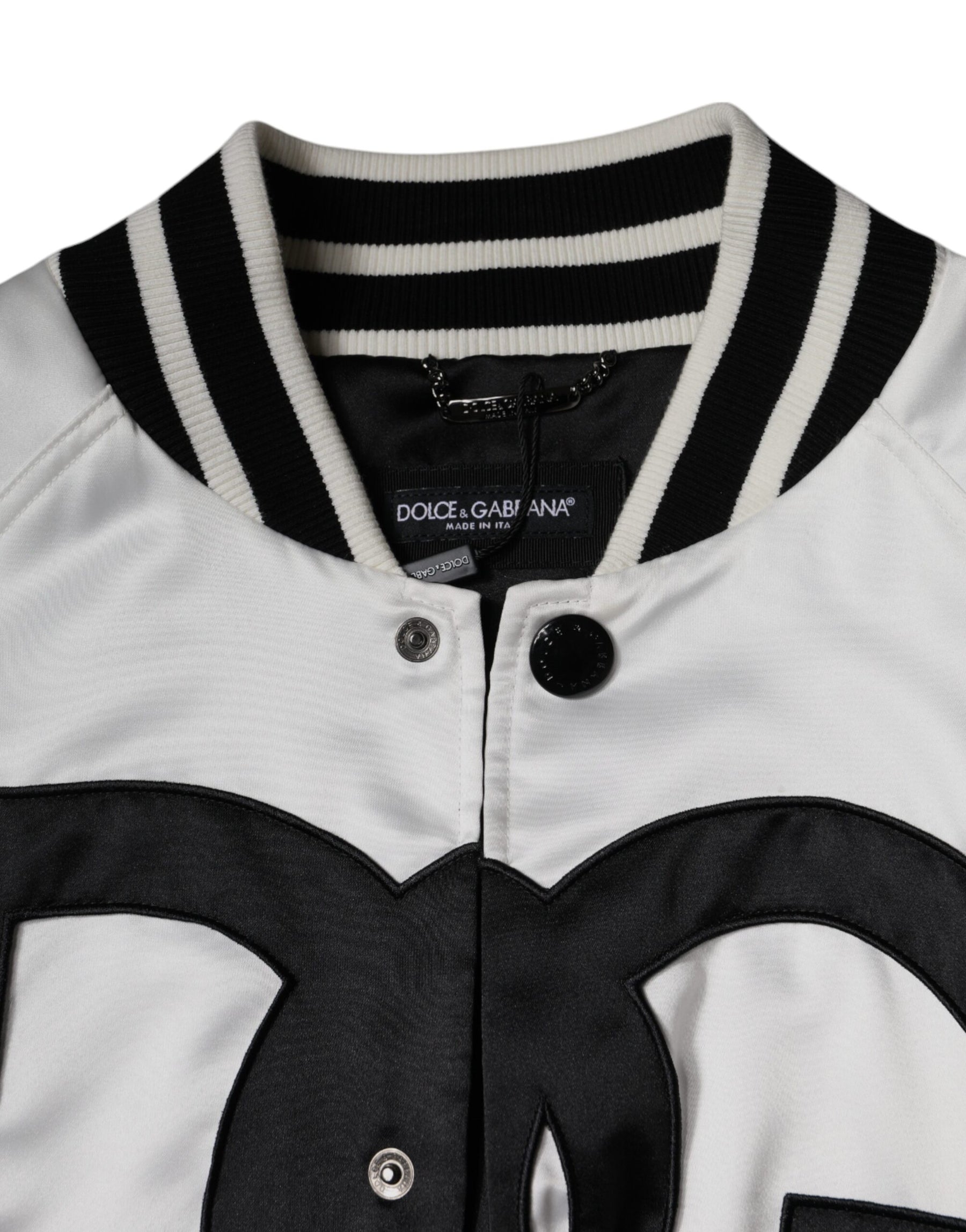 Dolce & Gabbana White Polyester Logo Full Zip Bomber Jacket | Regal Royce