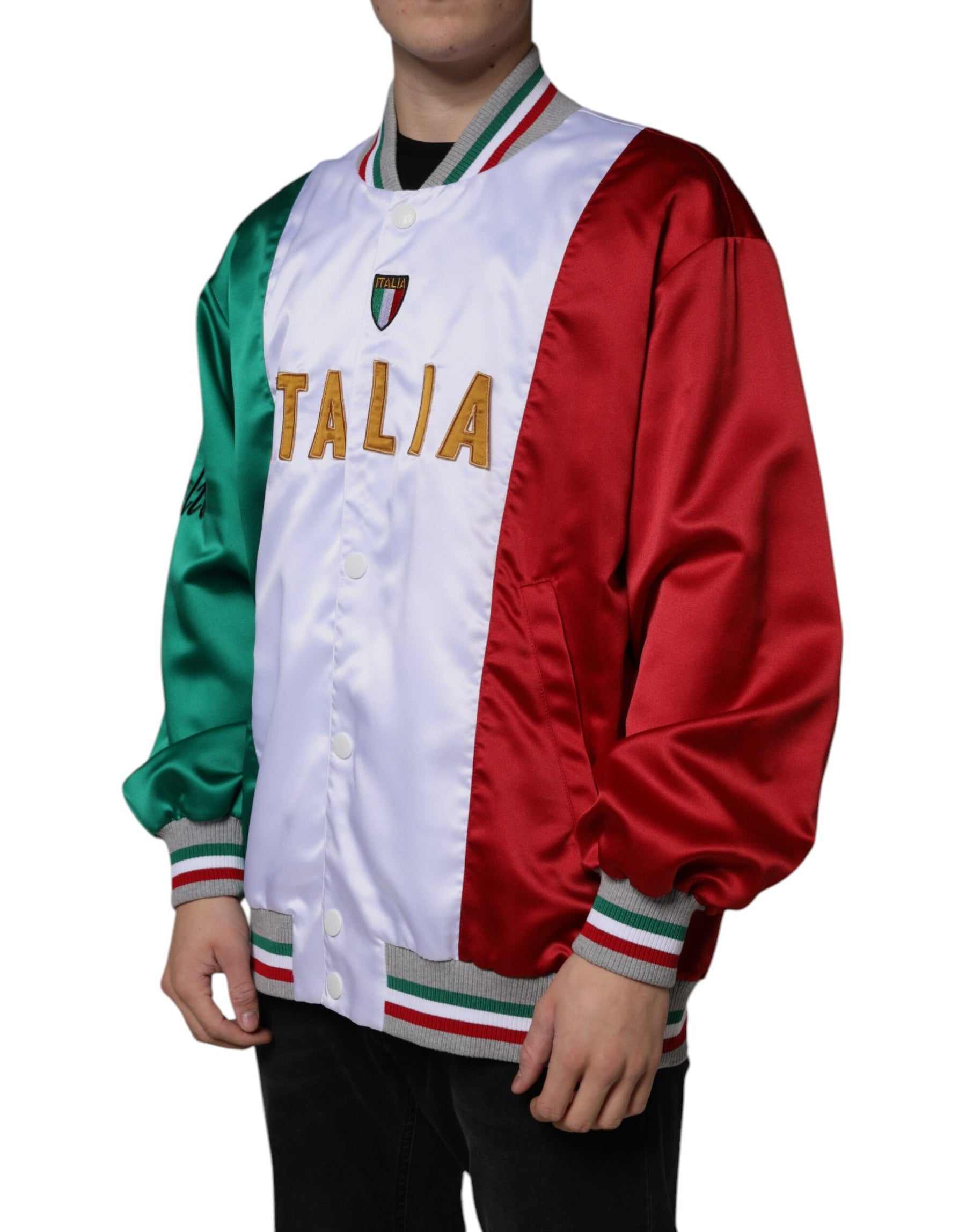 Dolce & Gabbana Multicolor Italia Button Down Bomber Jacket | Regal Royce