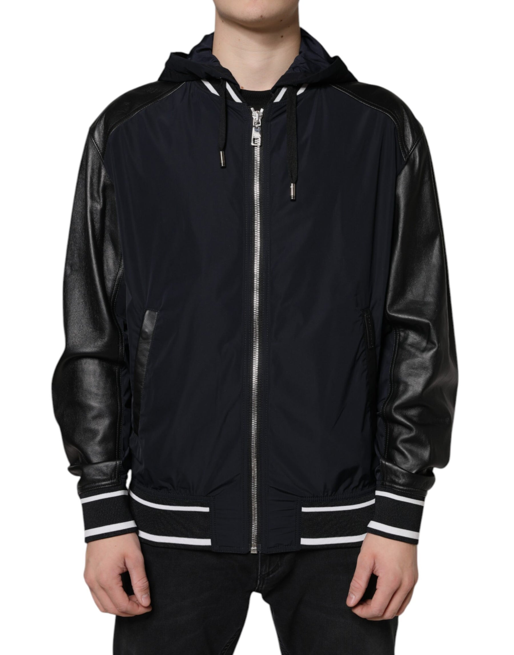 Dolce & Gabbana Black Hooded Full Zip Men Bomber Jacket | Regal Royce