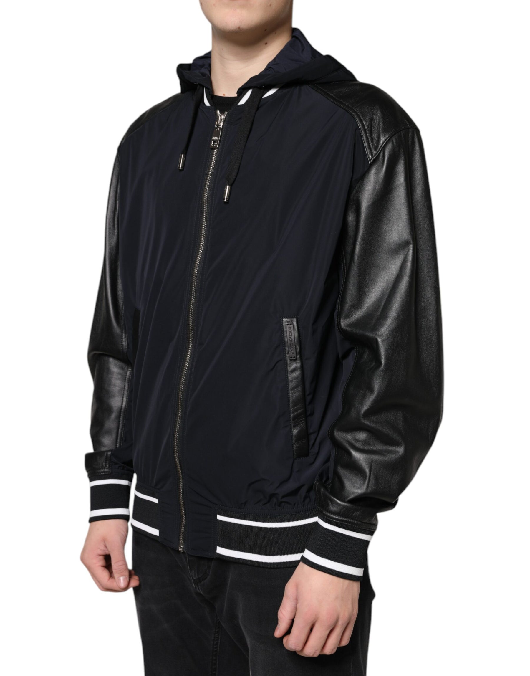 Dolce & Gabbana Black Hooded Full Zip Men Bomber Jacket | Regal Royce