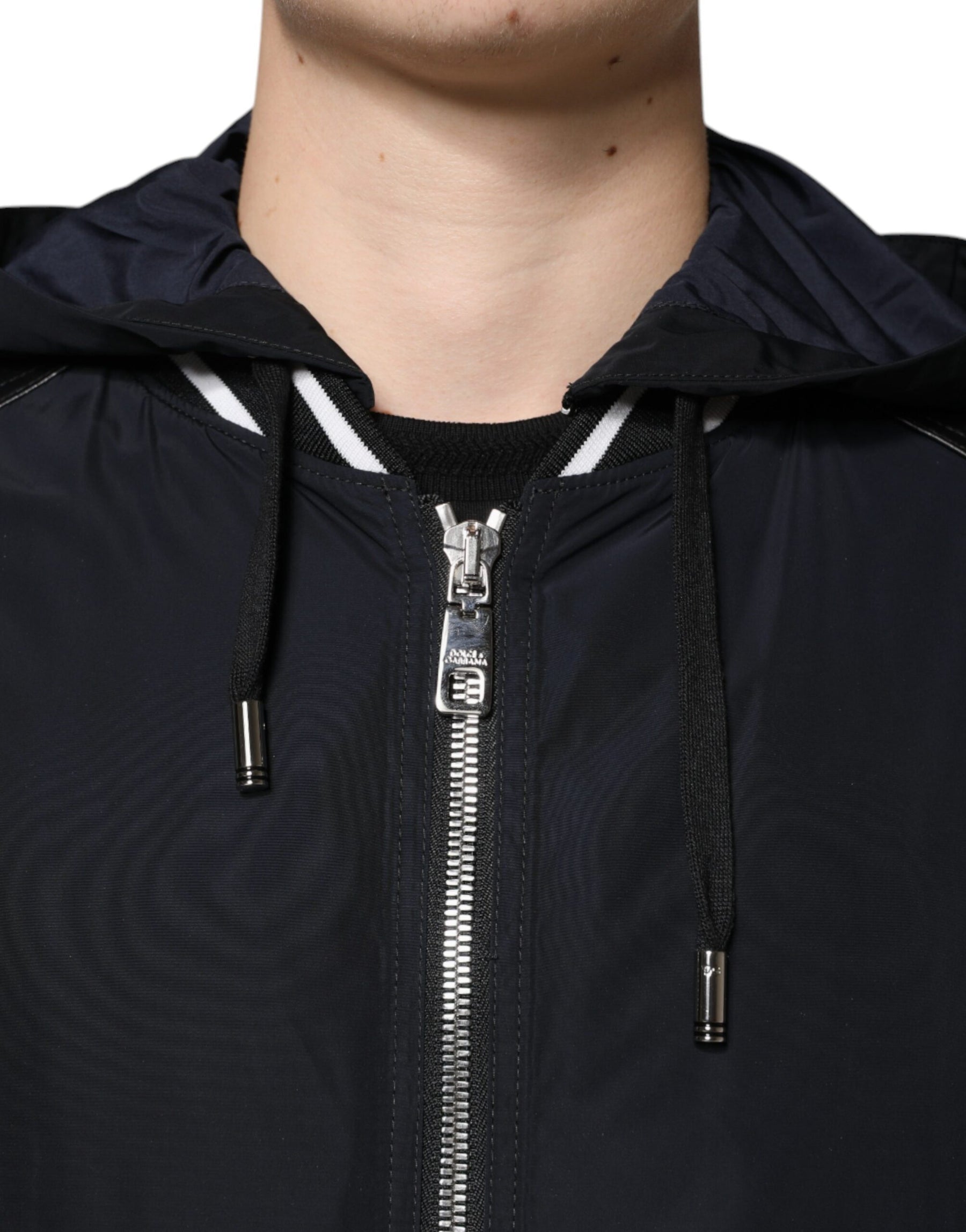 Dolce & Gabbana Black Hooded Full Zip Men Bomber Jacket | Regal Royce