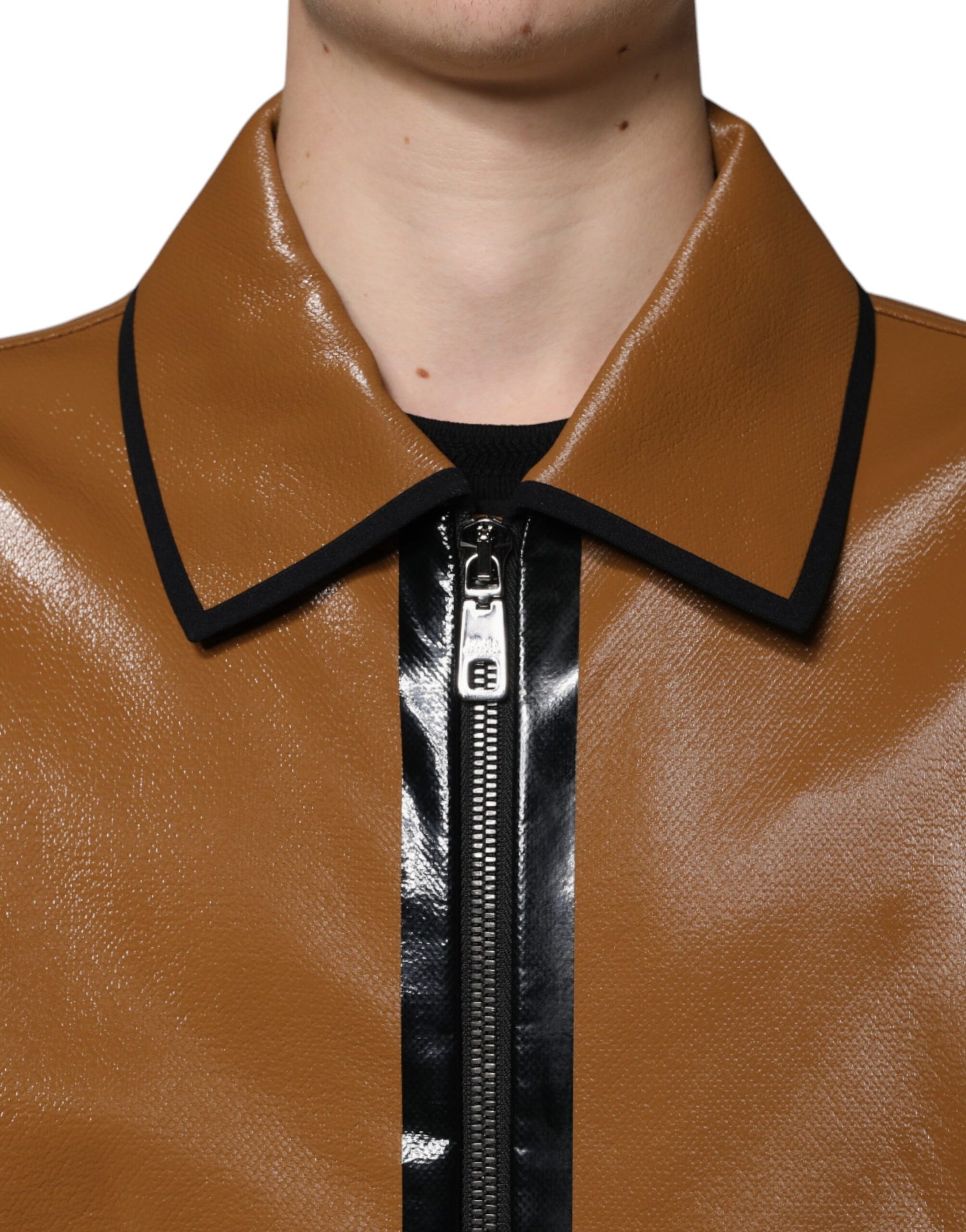 Dolce & Gabbana Brown Leather Full Zip Men Bomber Jacket | Regal Royce