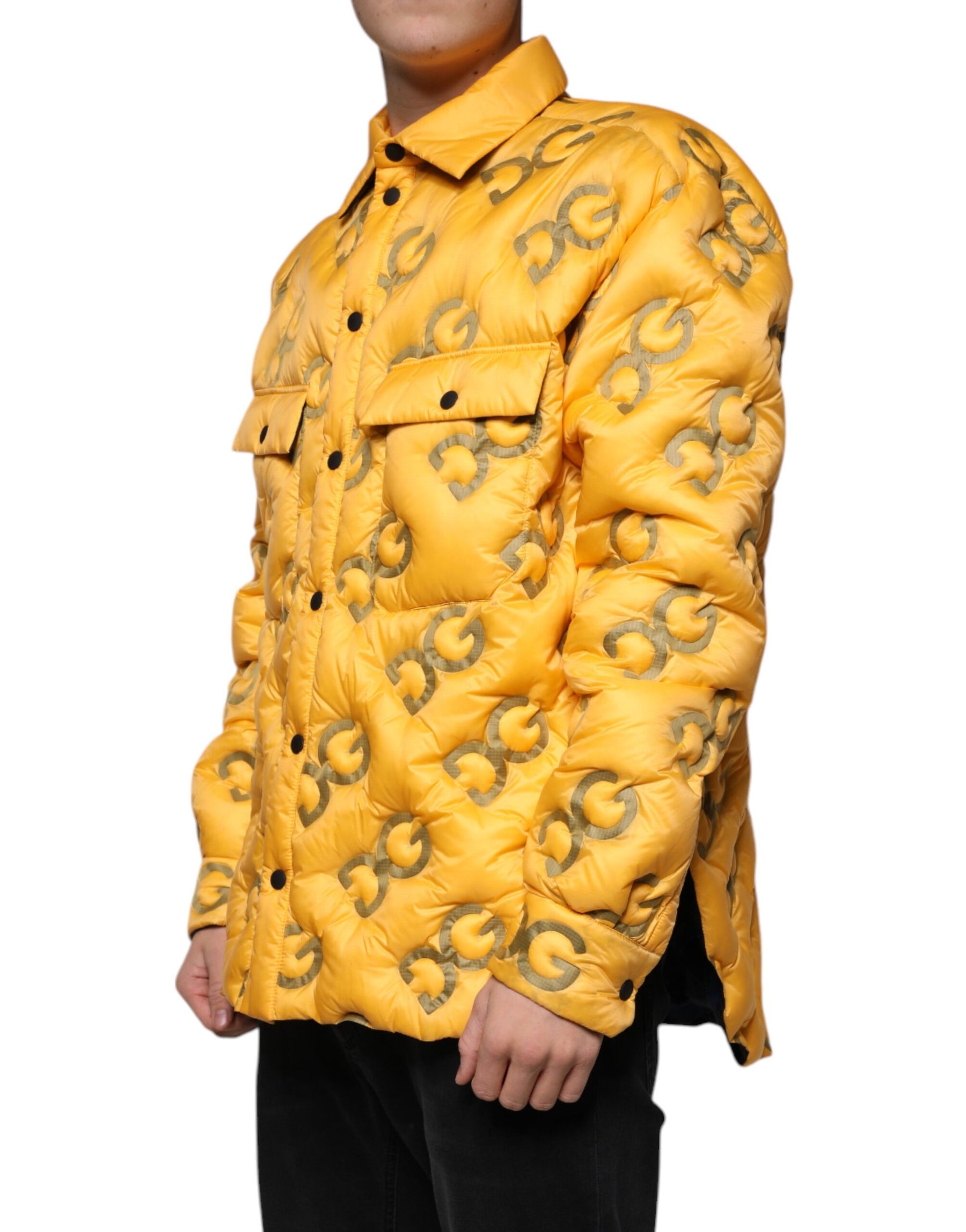 Dolce & Gabbana Yellow Logo Padded Buttoned Blouson Jacket | Regal Royce
