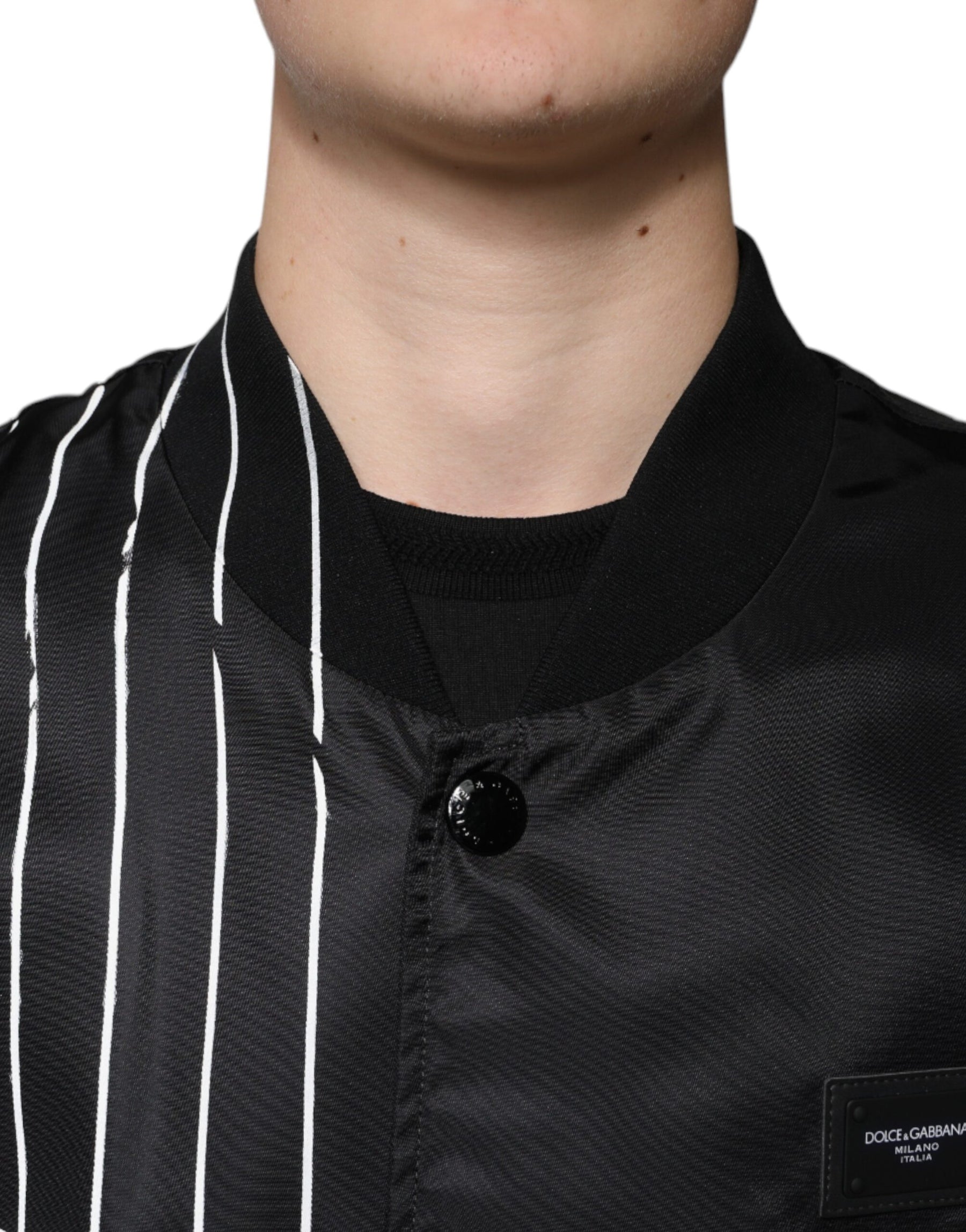 Dolce & Gabbana Black Polka Dot Stripe Nylon Bomber Jacket | Regal Royce