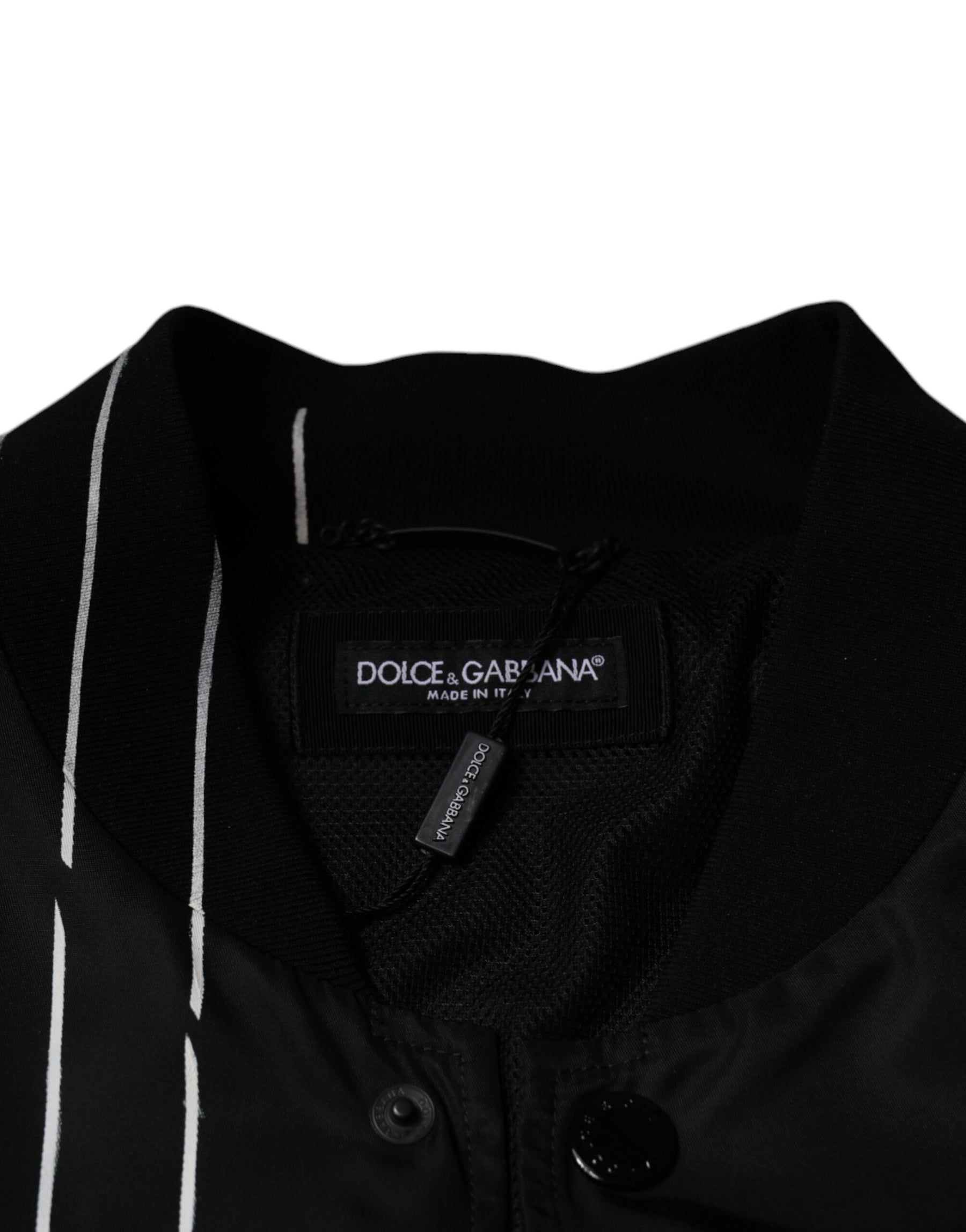 Dolce & Gabbana Black Polka Dot Stripe Nylon Bomber Jacket | Regal Royce