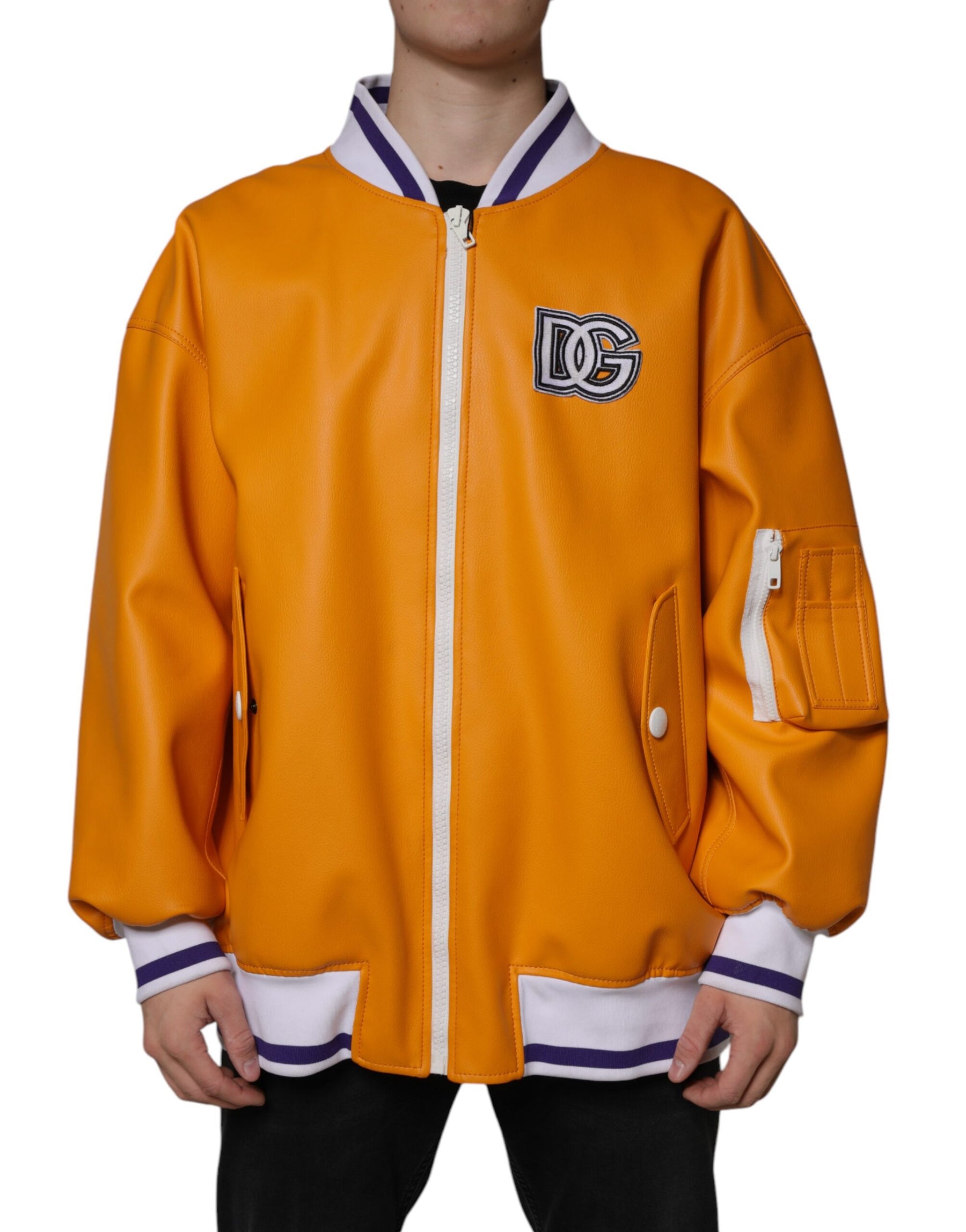 Dolce & Gabbana Orange White Full Zip Jersey Bomber Jacket | Regal Royce