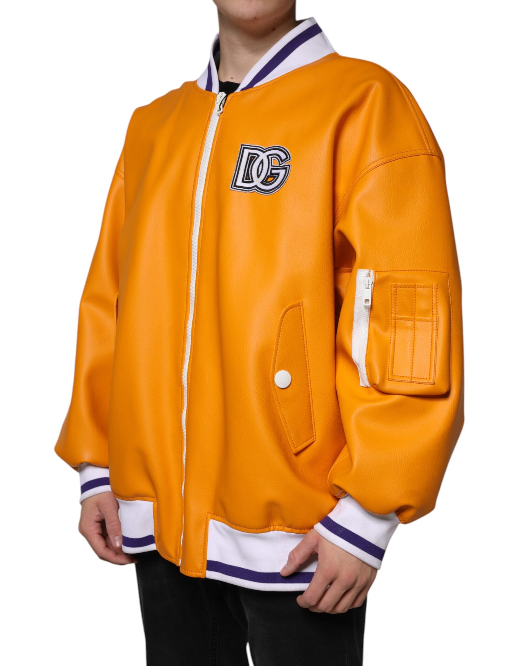 Dolce & Gabbana Orange White Full Zip Jersey Bomber Jacket | Regal Royce