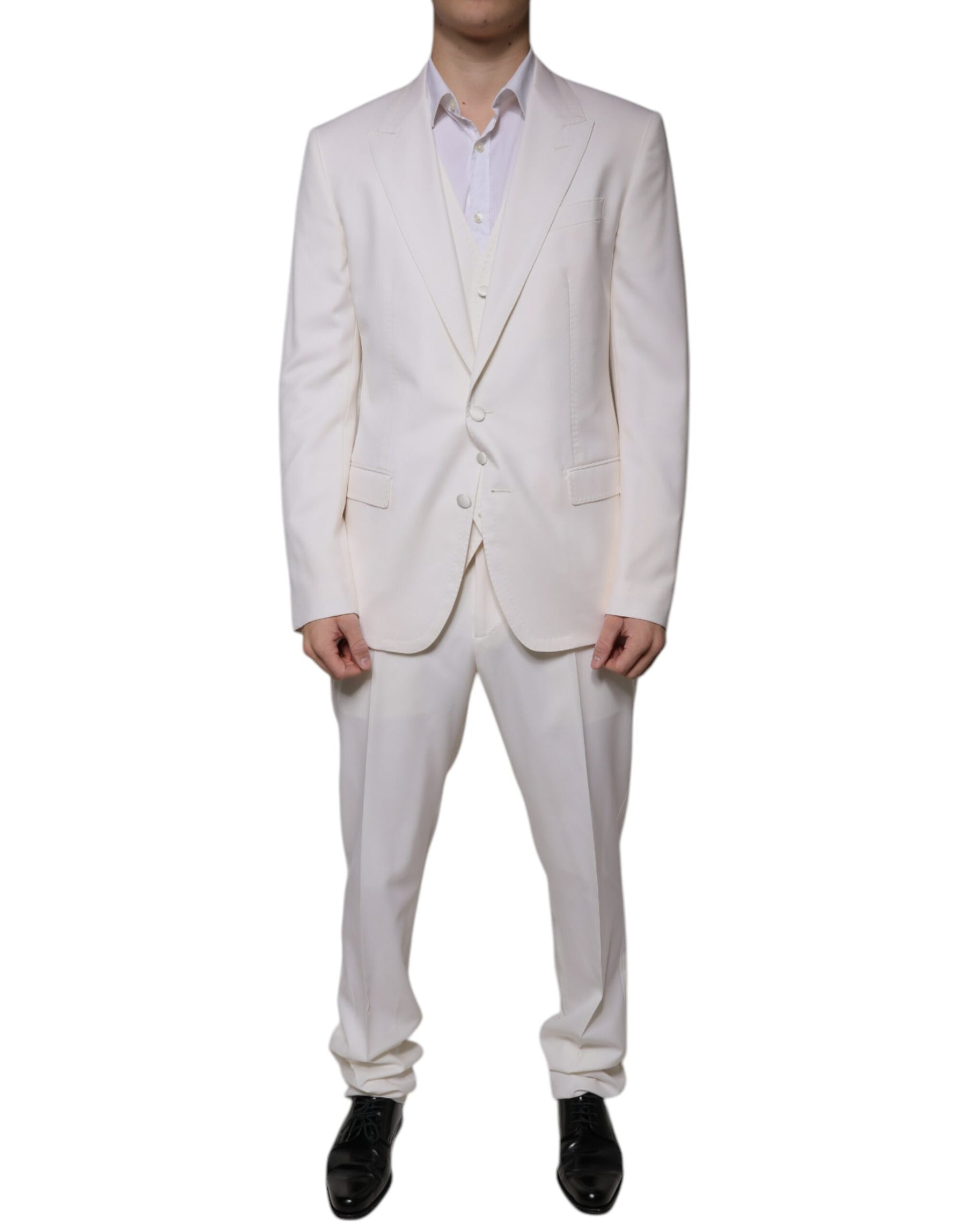 Dolce & Gabbana White Wool Silk 3 Piece SlimFit Formal Suit | Regal Royce