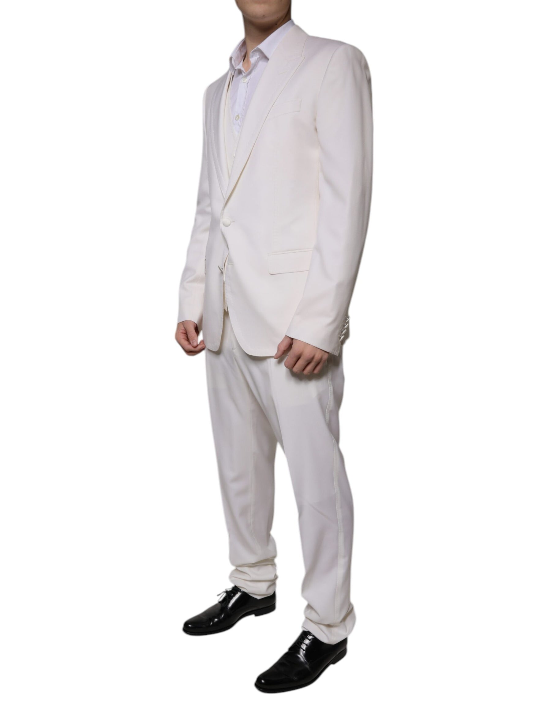 Dolce & Gabbana White Wool Silk 3 Piece SlimFit Formal Suit | Regal Royce