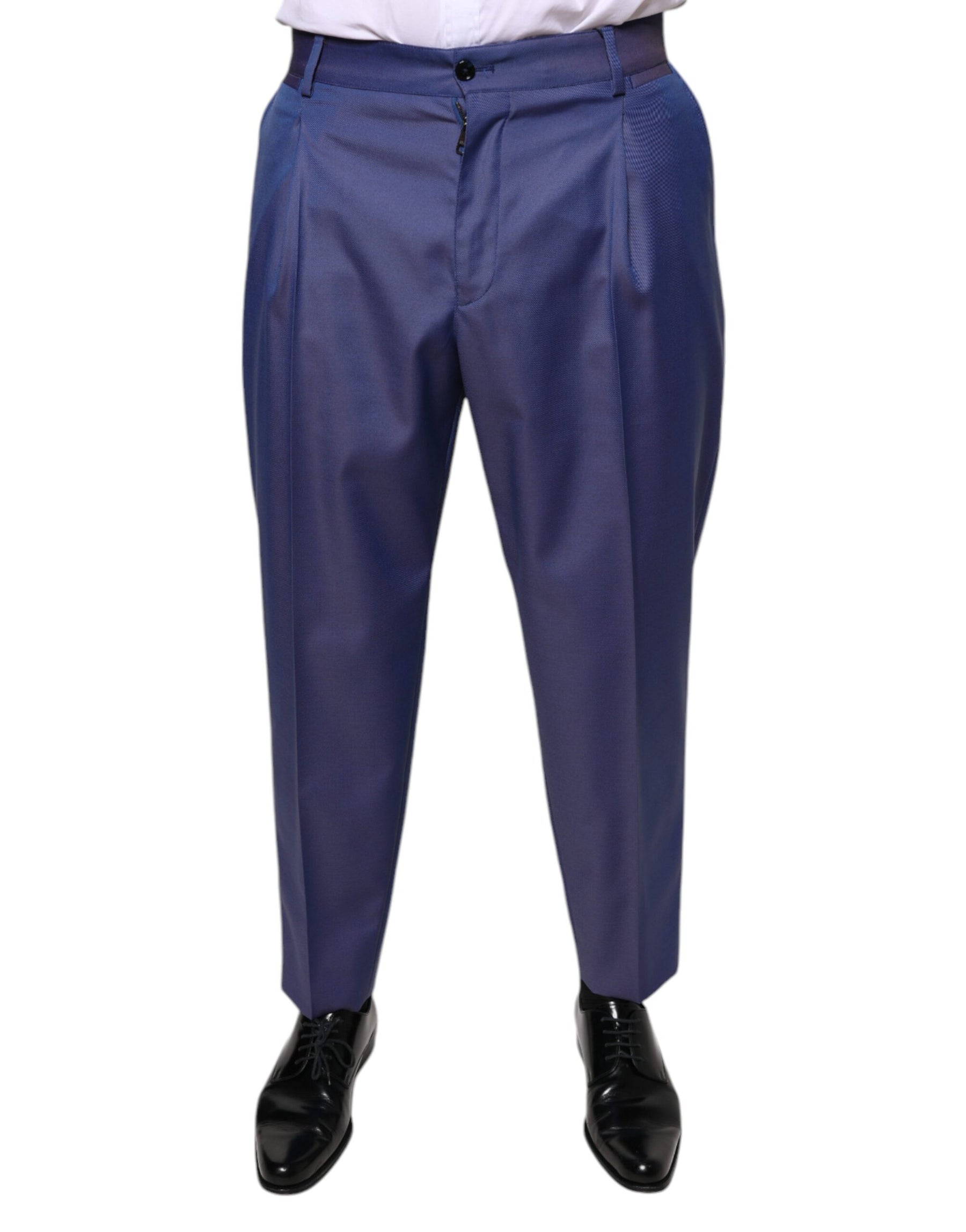 Dolce & Gabbana Blue Wool Tapered Formal Dress Pants | Regal Royce